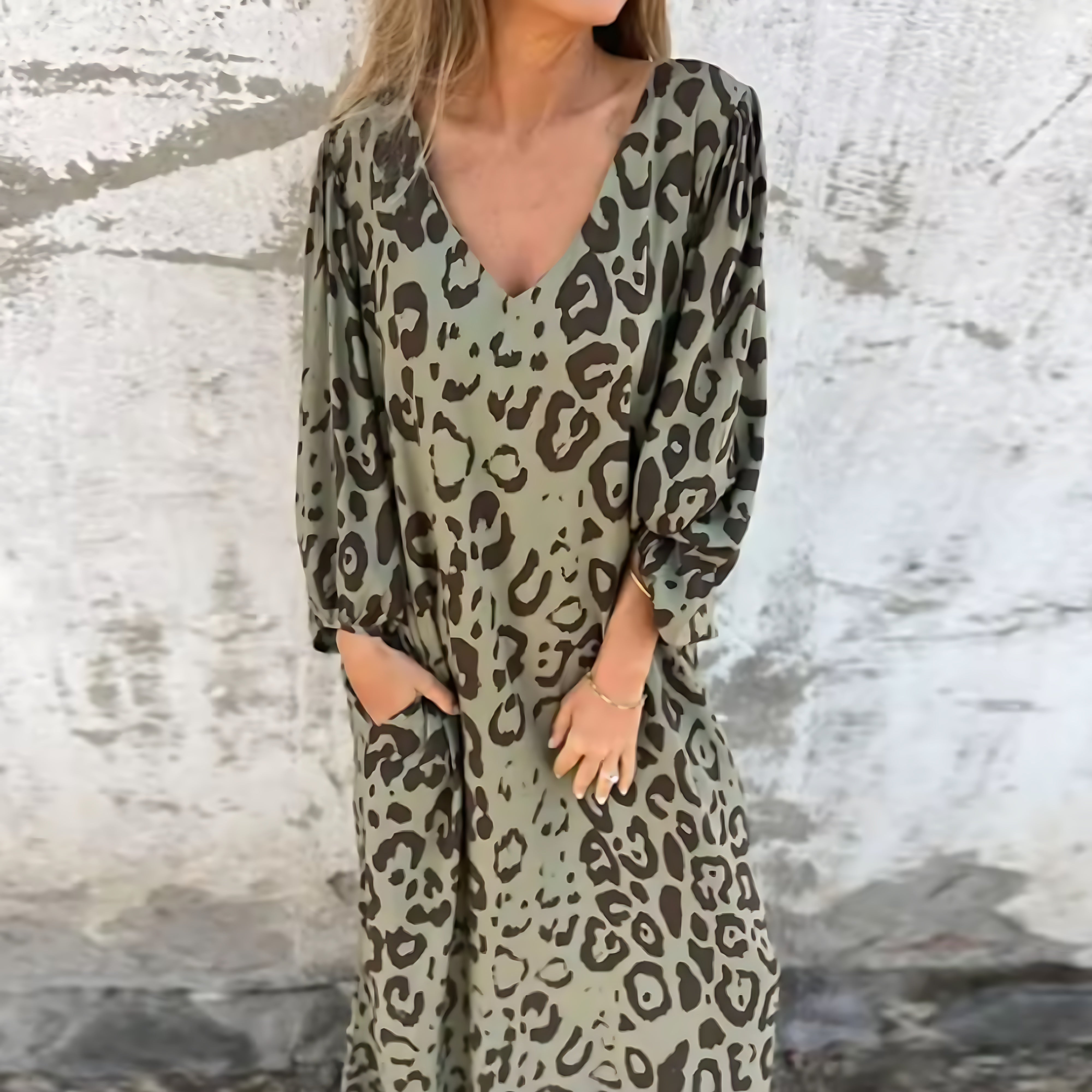Marina – Leopard Print V Neck Flowy Maxi Dress