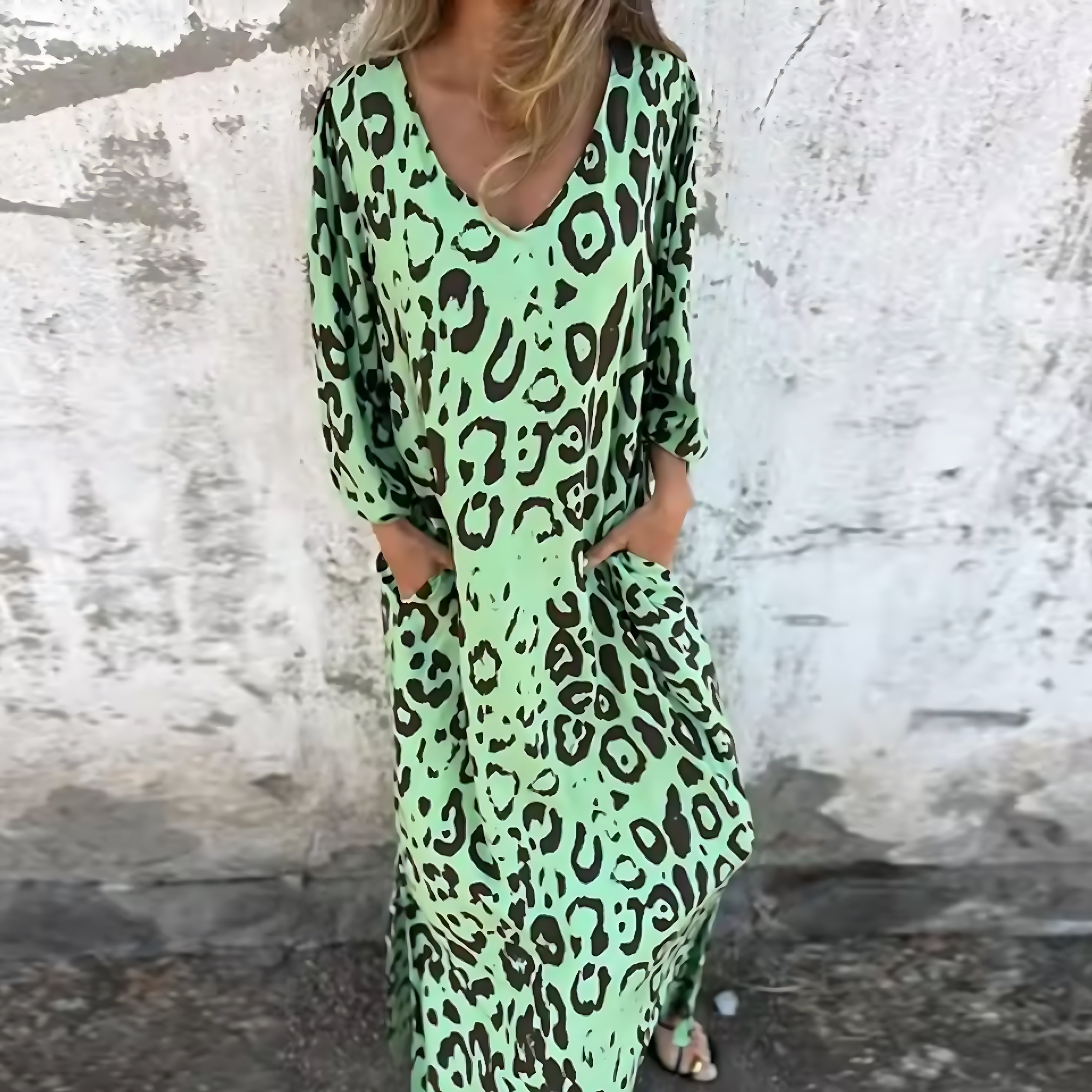 Marina – Leopard Print V Neck Flowy Maxi Dress