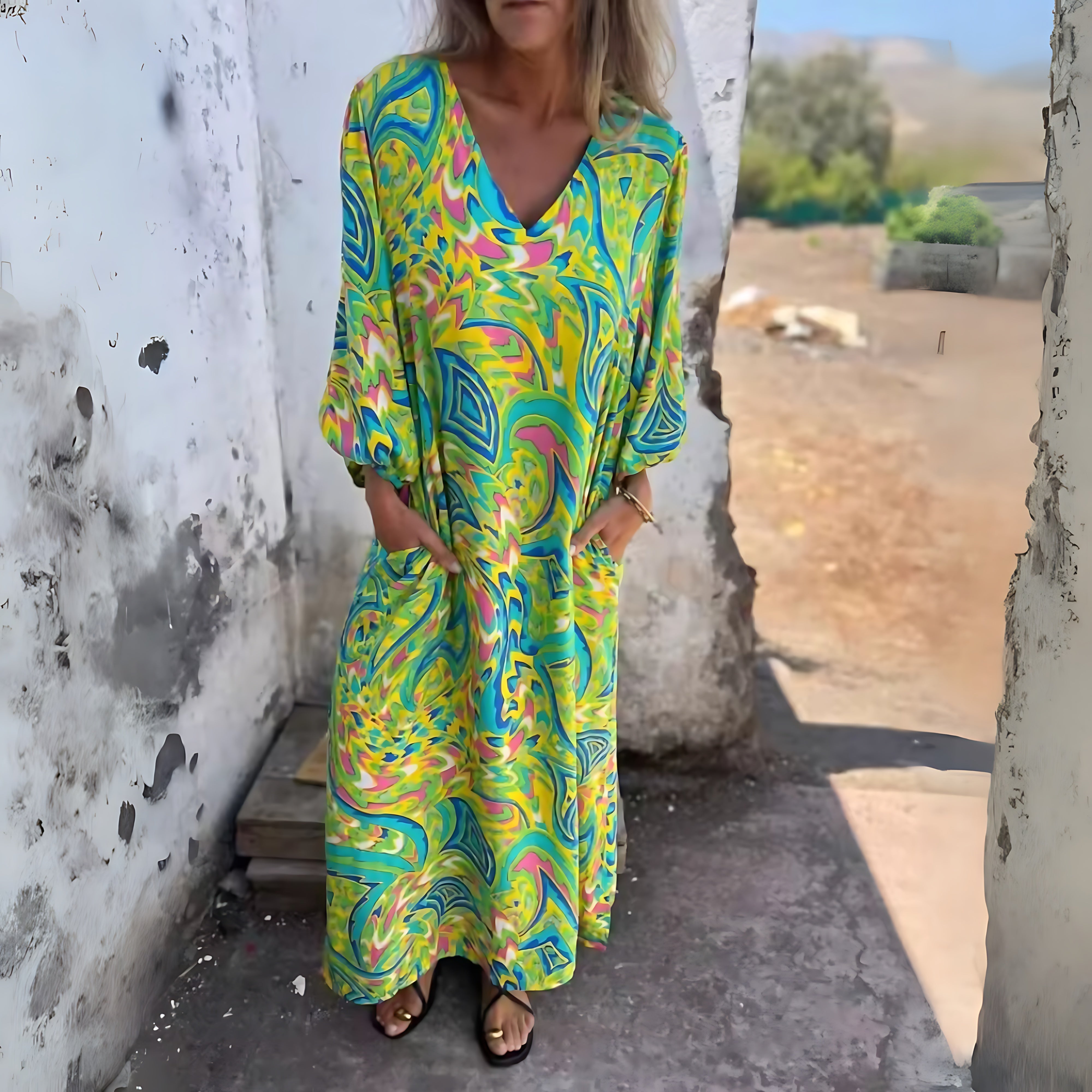 Marina – Leopard Print V Neck Flowy Maxi Dress