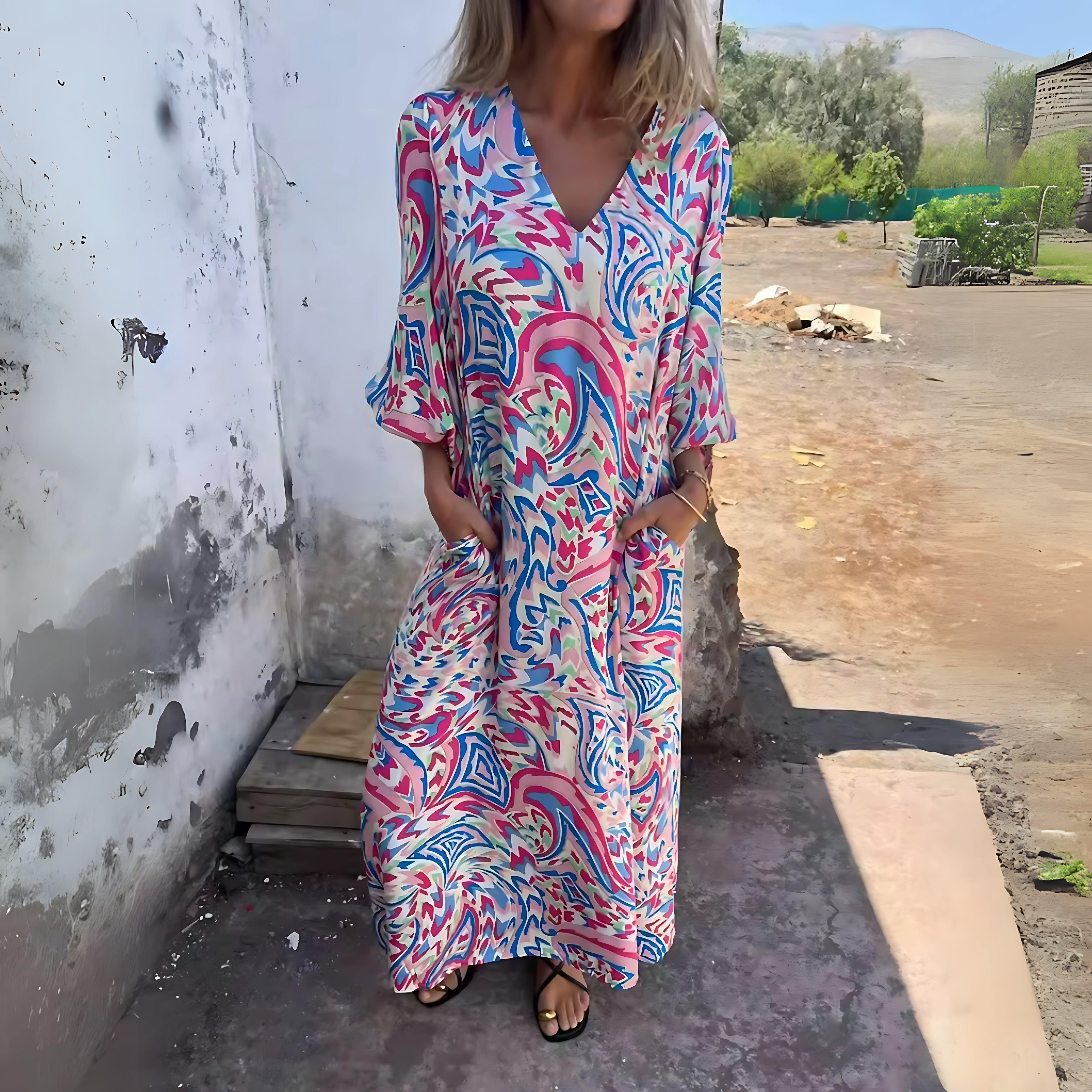 Marina – Leopard Print V Neck Flowy Maxi Dress