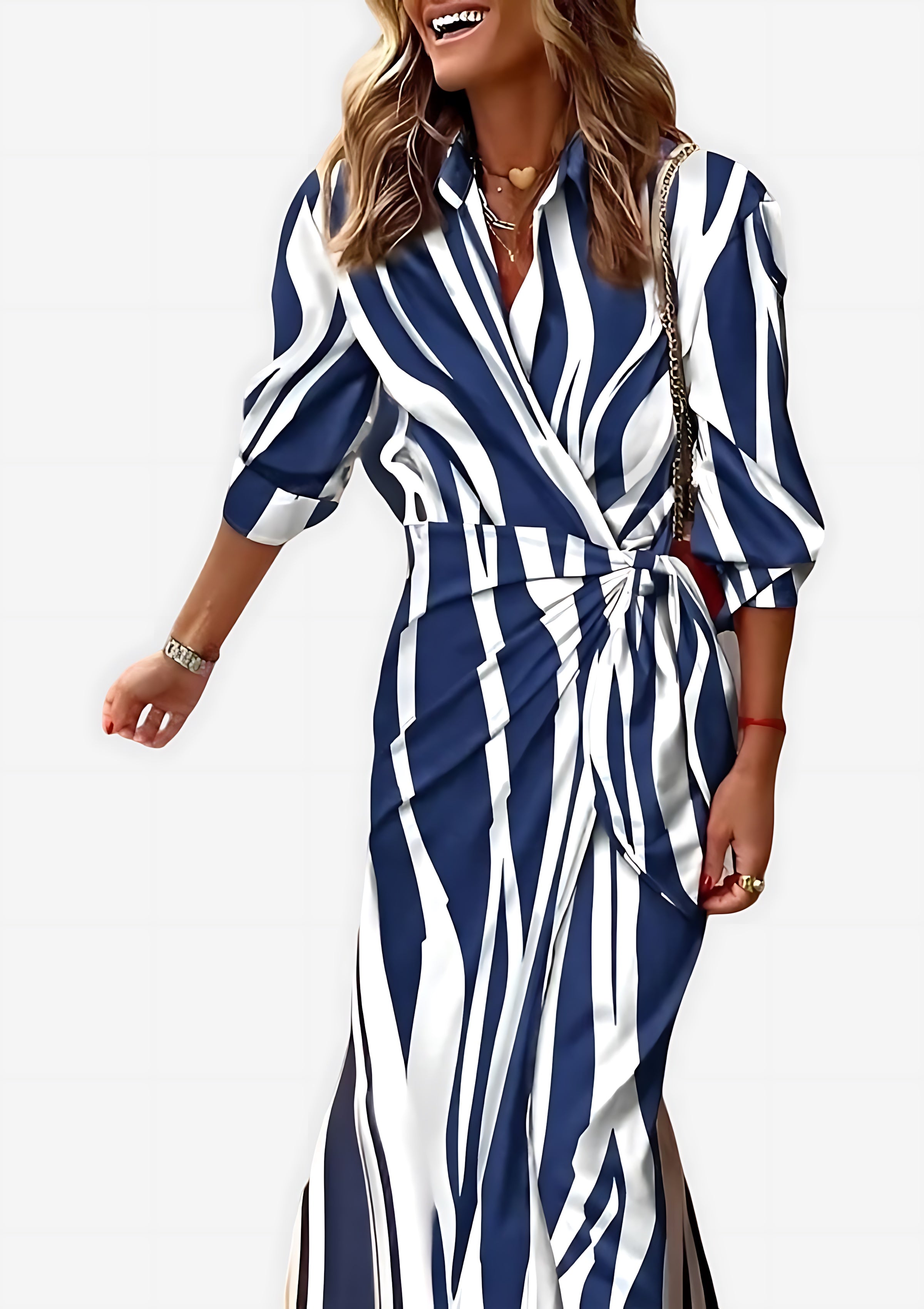 Marlowe – Abstract Print Tie Waist Wrap Midi Dress