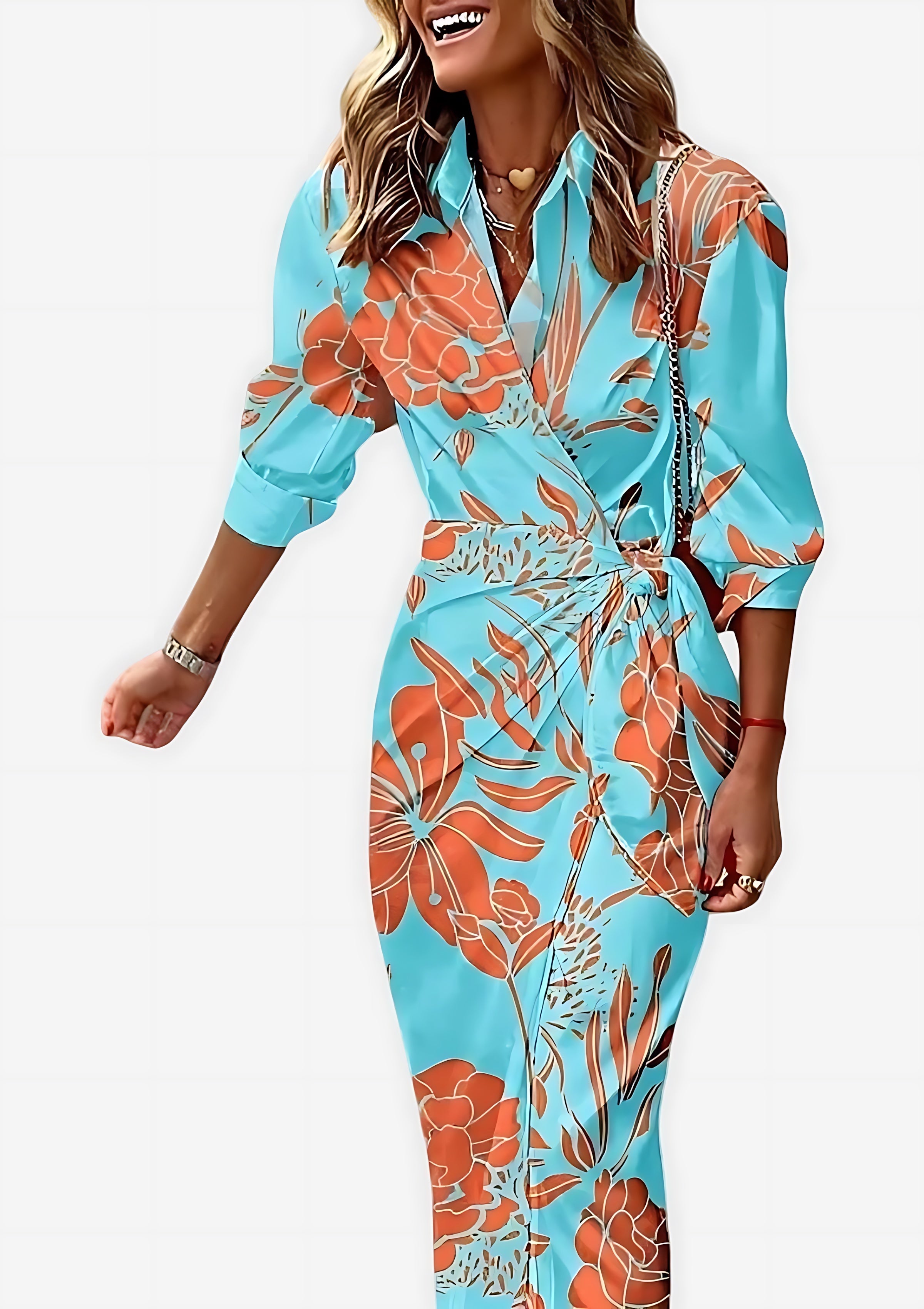 Marlowe – Abstract Print Tie Waist Wrap Midi Dress