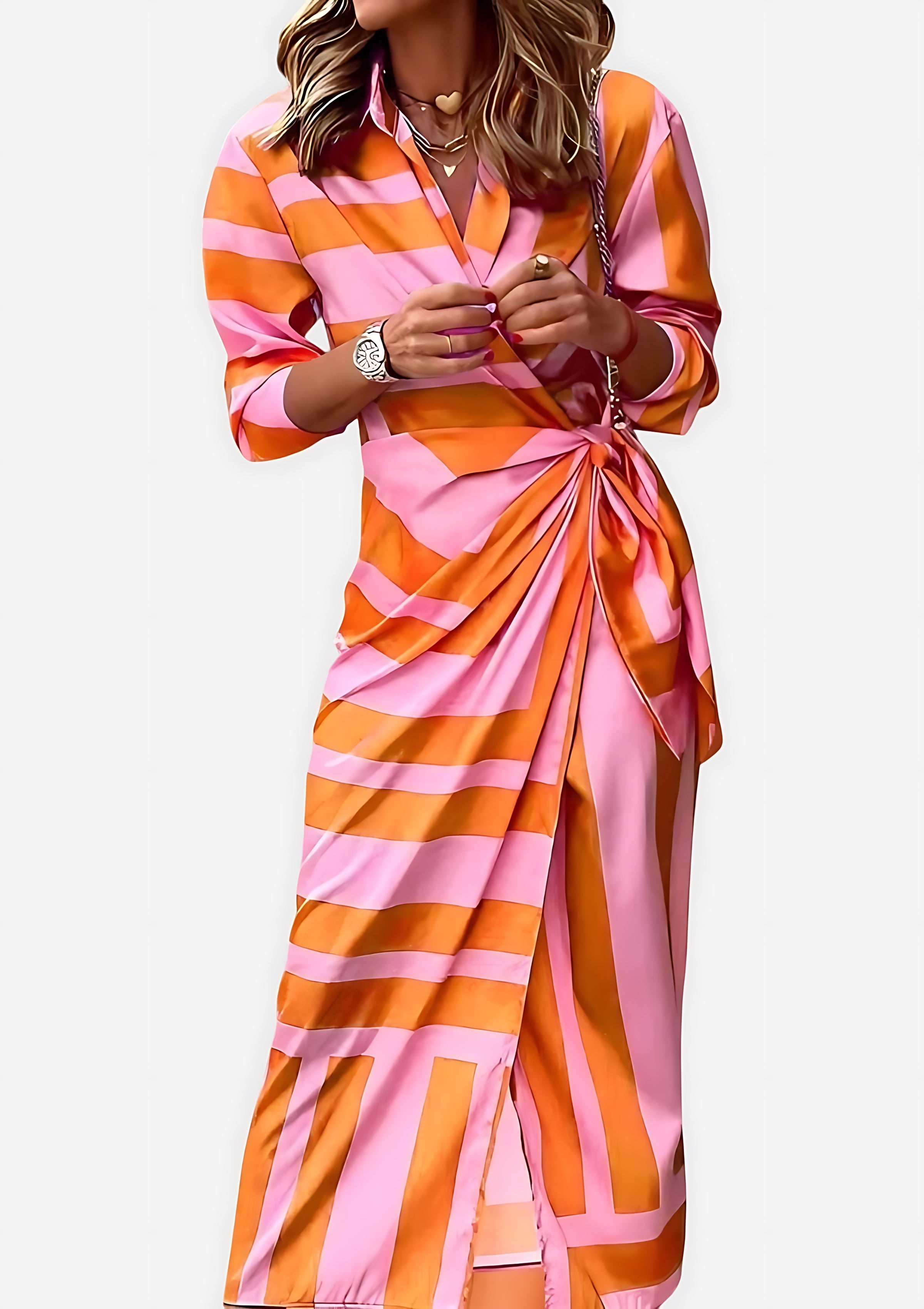 Marlowe – Abstract Print Tie Waist Wrap Midi Dress