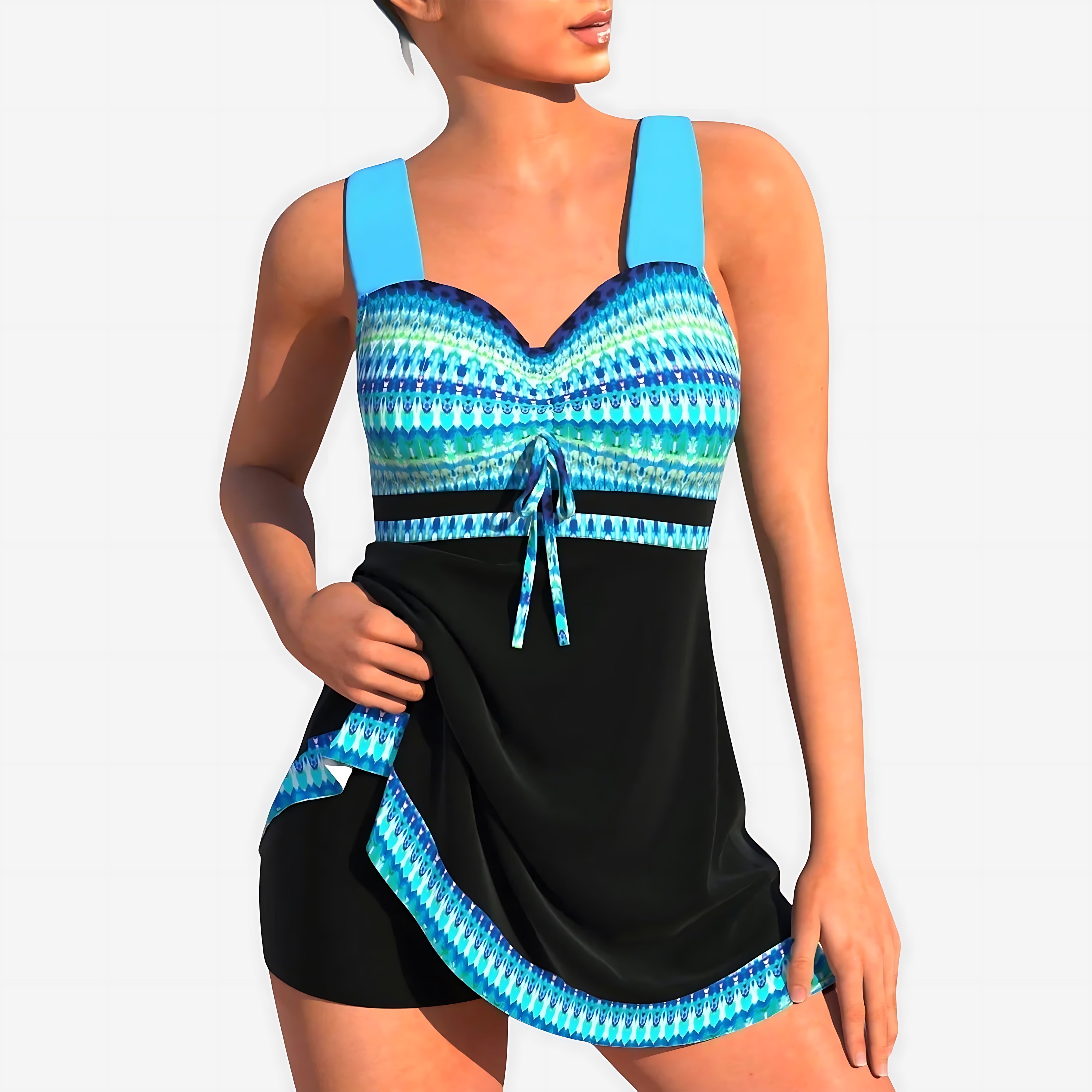 Marlowe – Colorblock Sweetheart Tankini and Swim Shorts Set