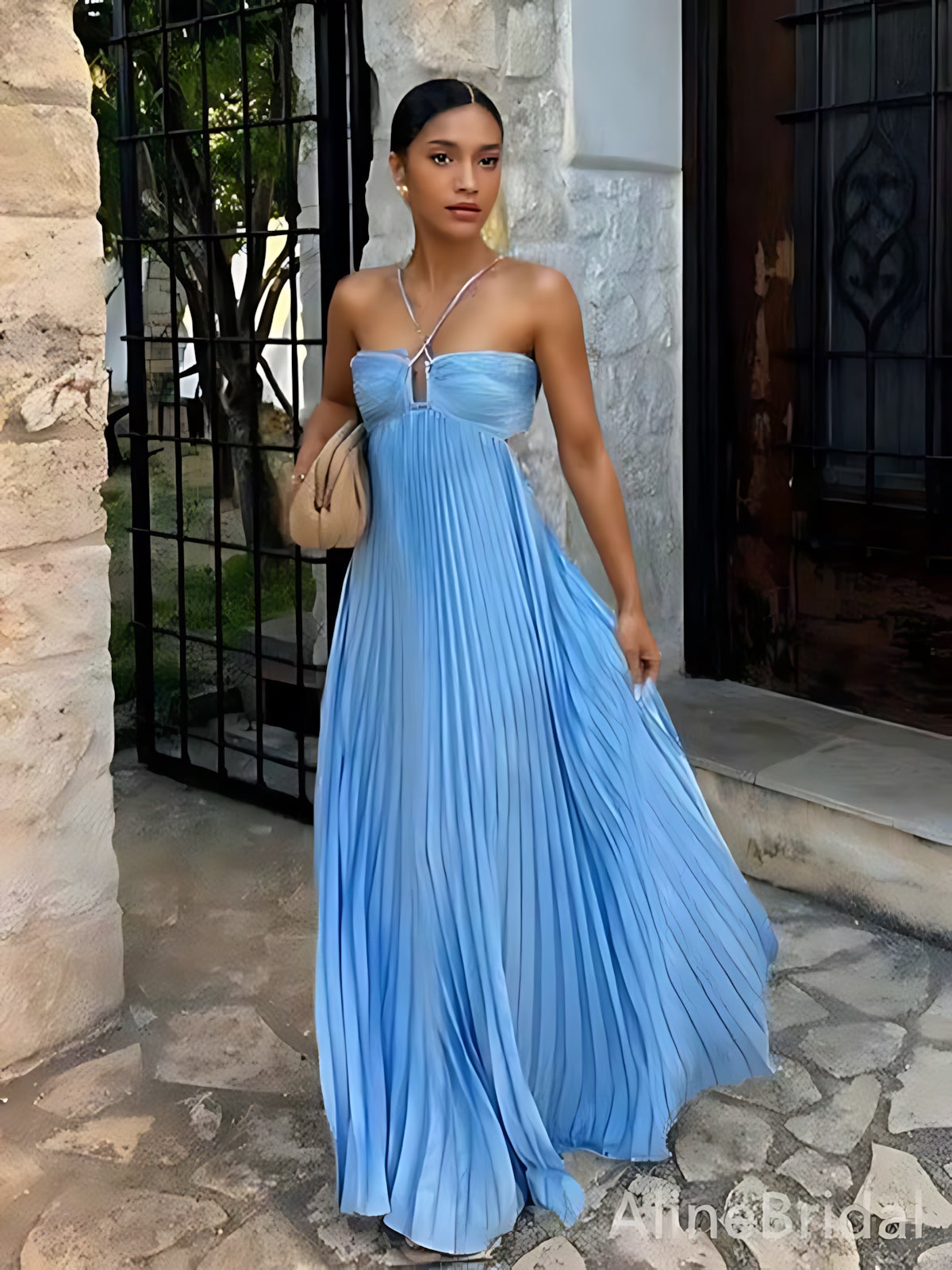 Marlowe – Pleated Backless Wedding Guest Maxi Dress