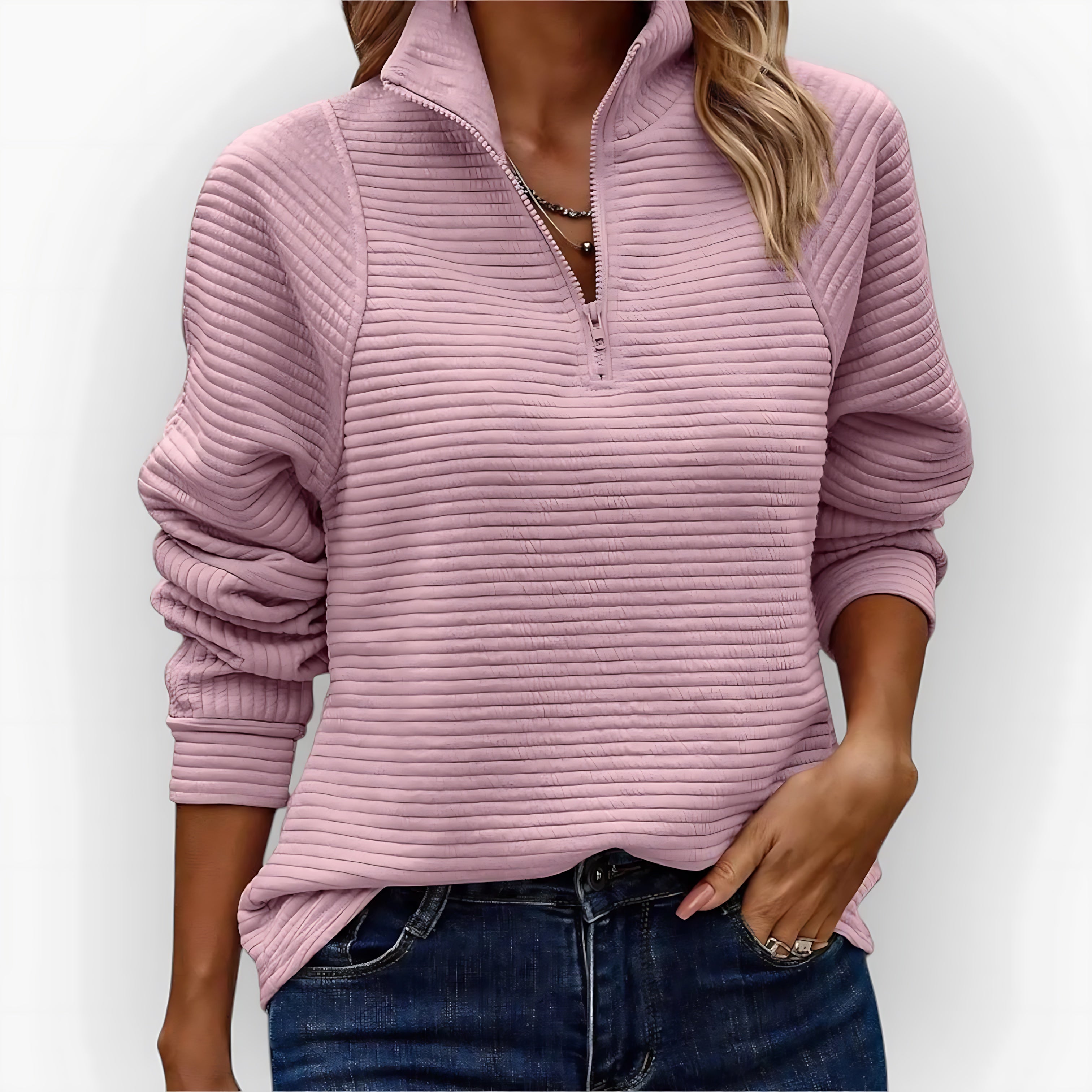 Marlowe – Ribbed Quarter Zip Collared Sweater
