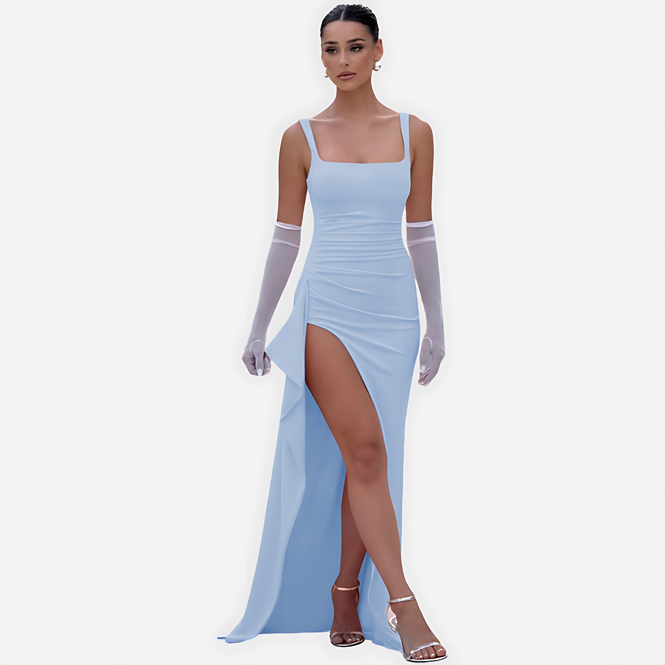 Marlowe – Square Neck High Slit Evening Maxi Dress