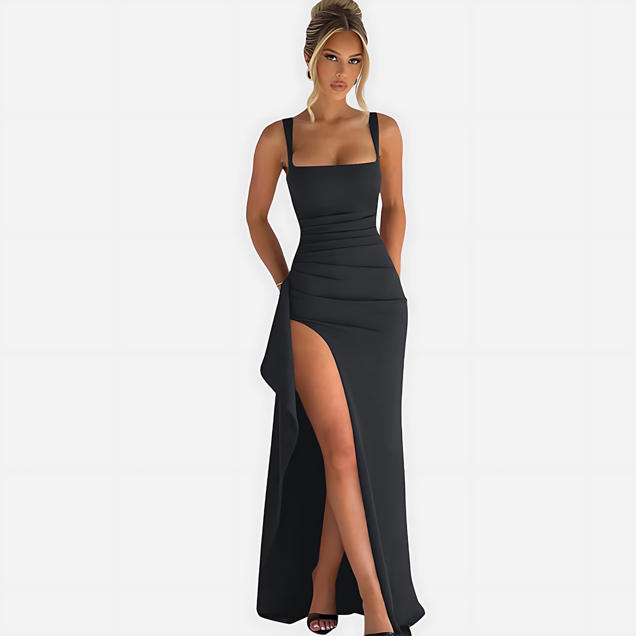 Marlowe – Square Neck High Slit Evening Maxi Dress