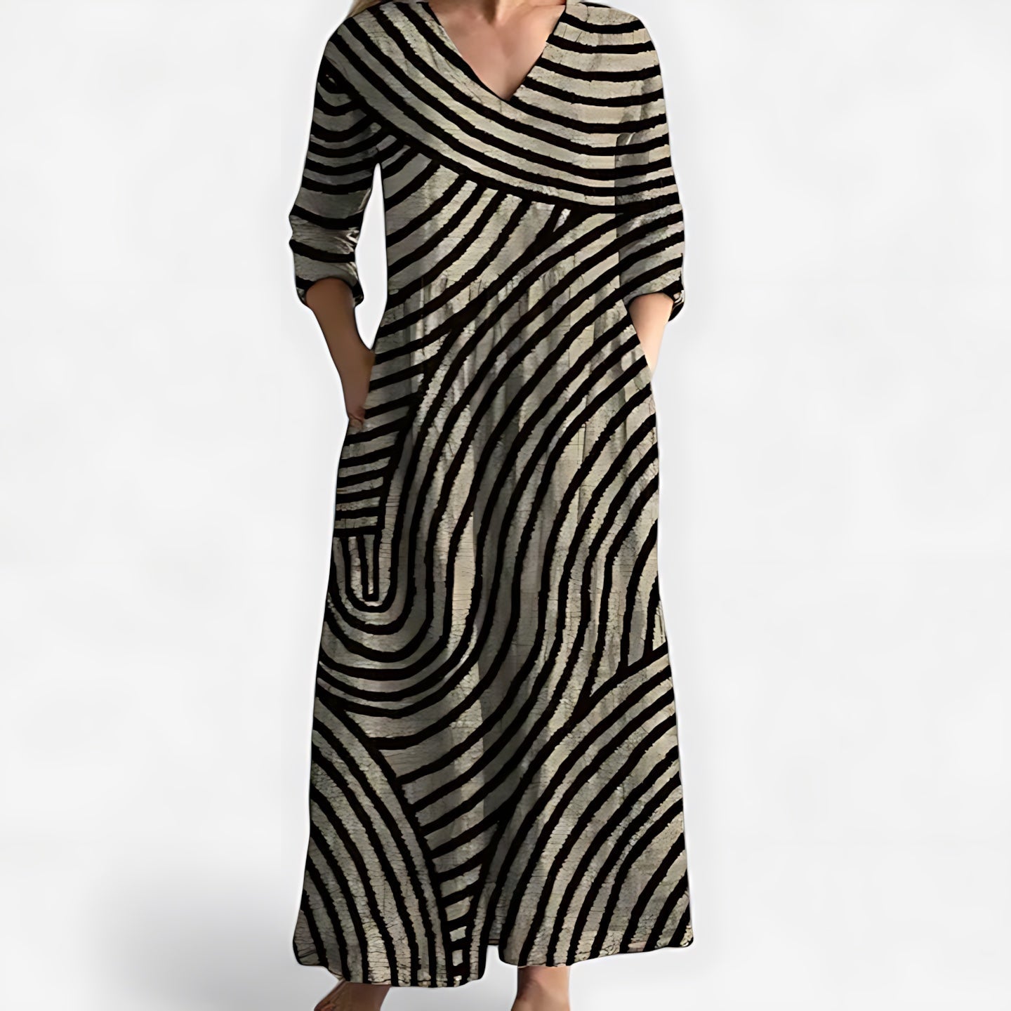 Mary – Abstract Striped Long Sleeve Maxi Dress