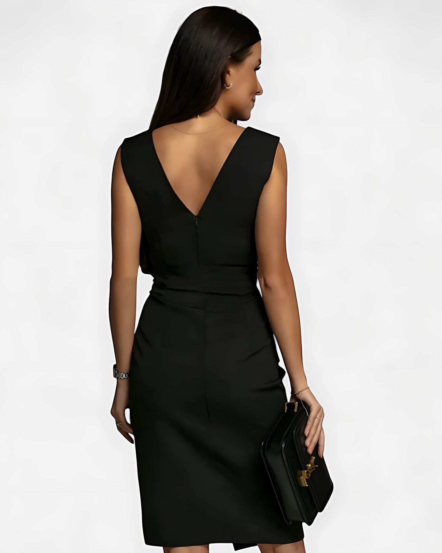 Mary – Ruched V Neck Bodycon Cocktail Midi Dress