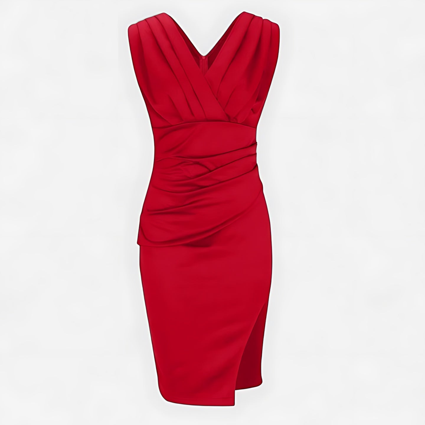 Mary – Ruched V Neck Bodycon Cocktail Midi Dress