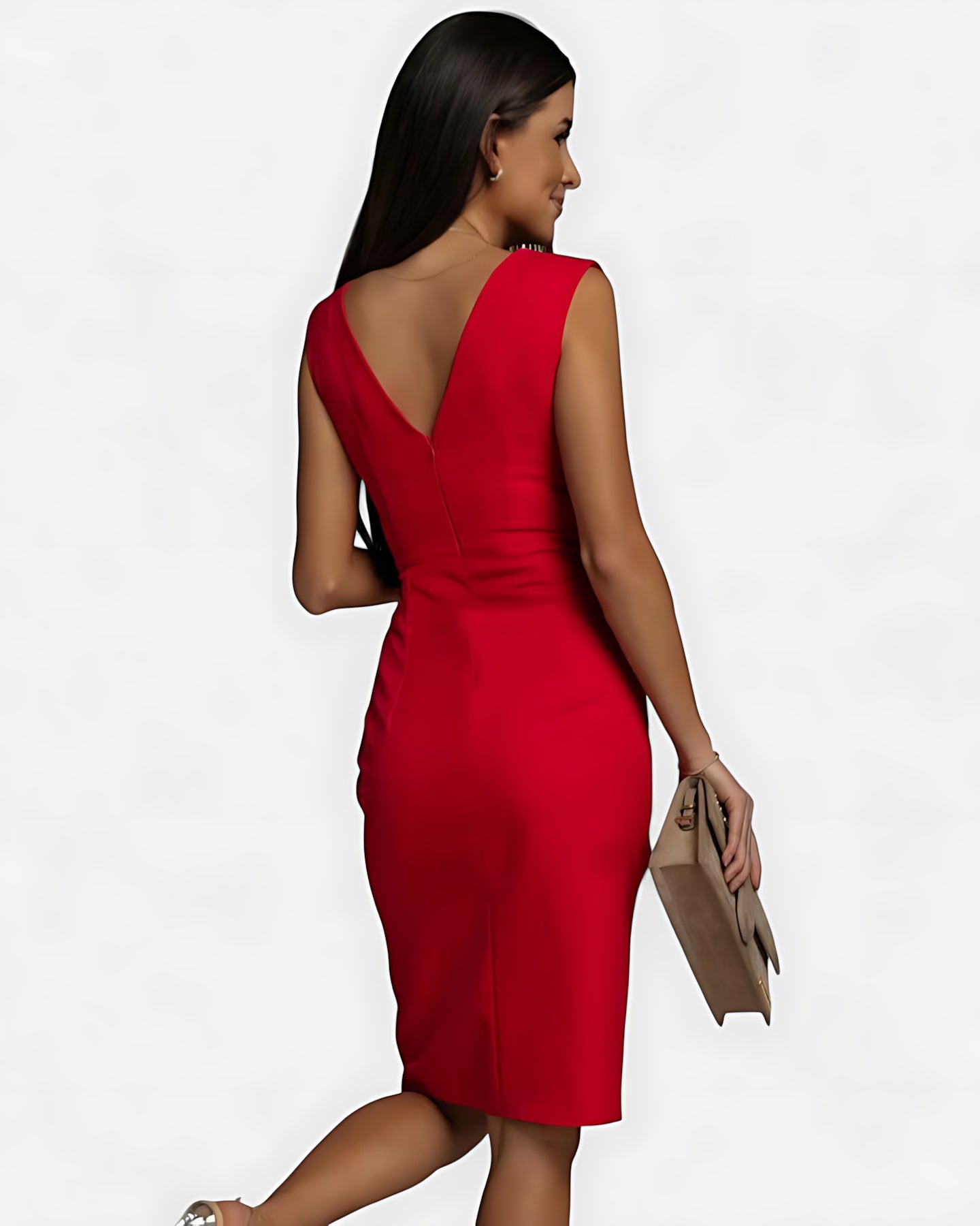 Mary – Ruched V Neck Bodycon Cocktail Midi Dress