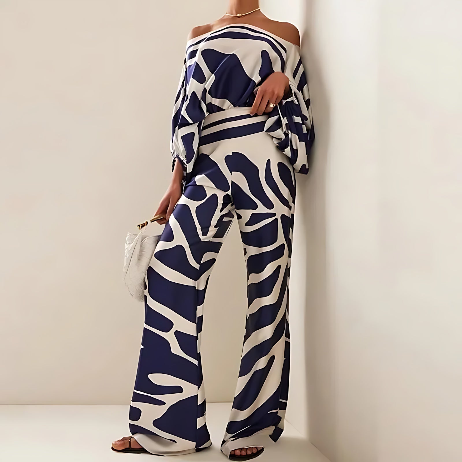 Matilda – Abstract Print Top and Wide Leg Pants Set