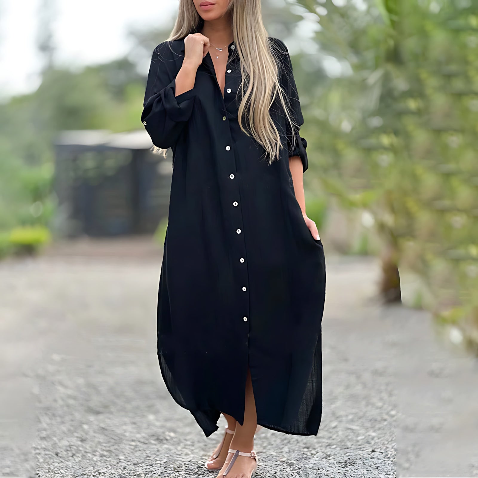 Matilda – Collared Long Sleeve Maxi Shirt Dress
