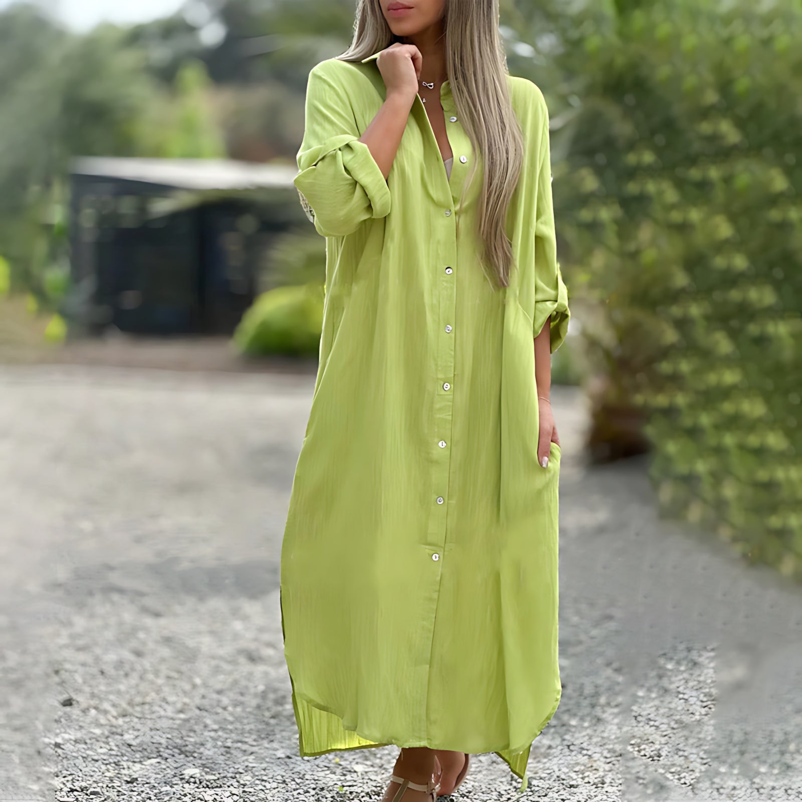 Matilda – Collared Long Sleeve Maxi Shirt Dress