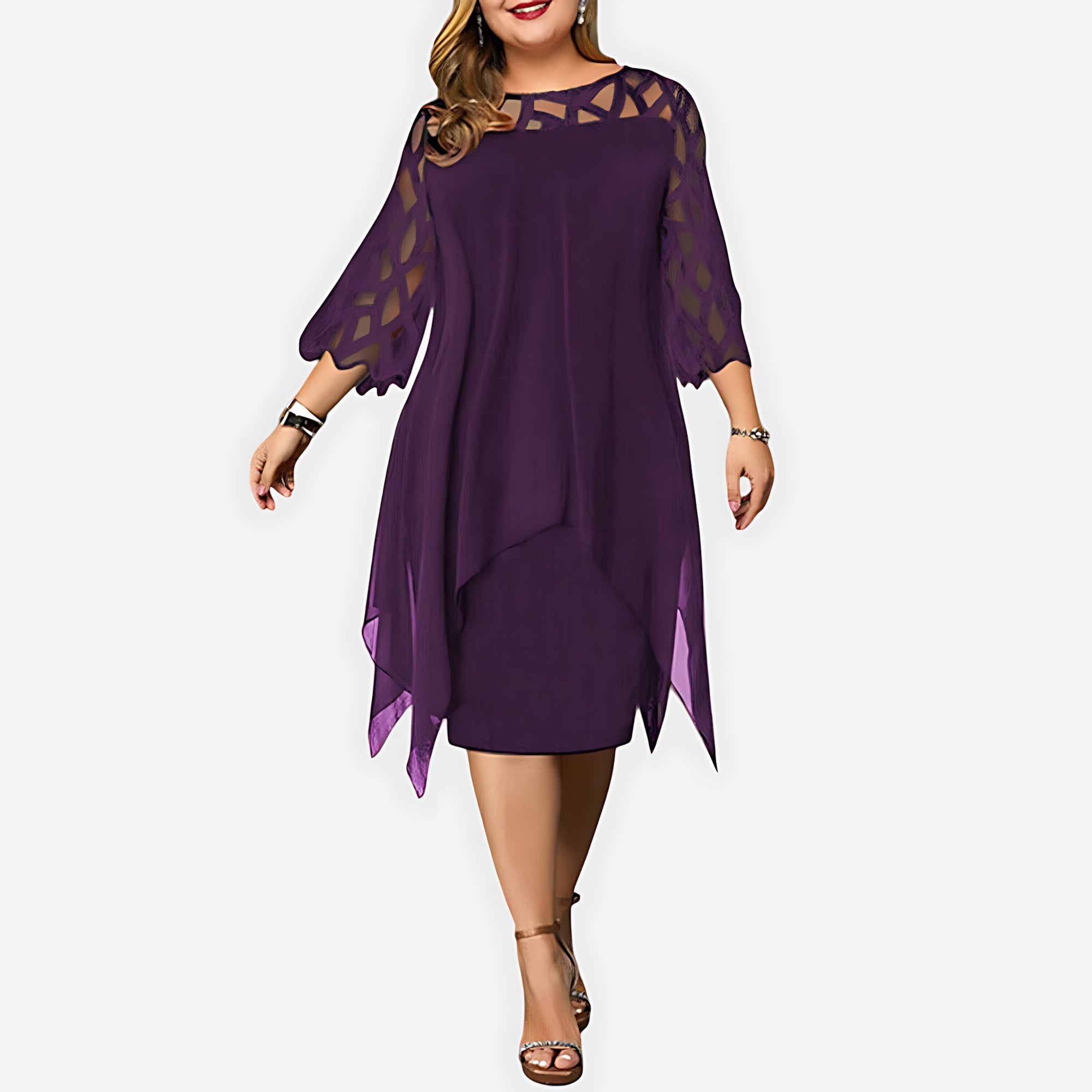 Matilda – Lace Sleeve Handkerchief Hem Midi Dress