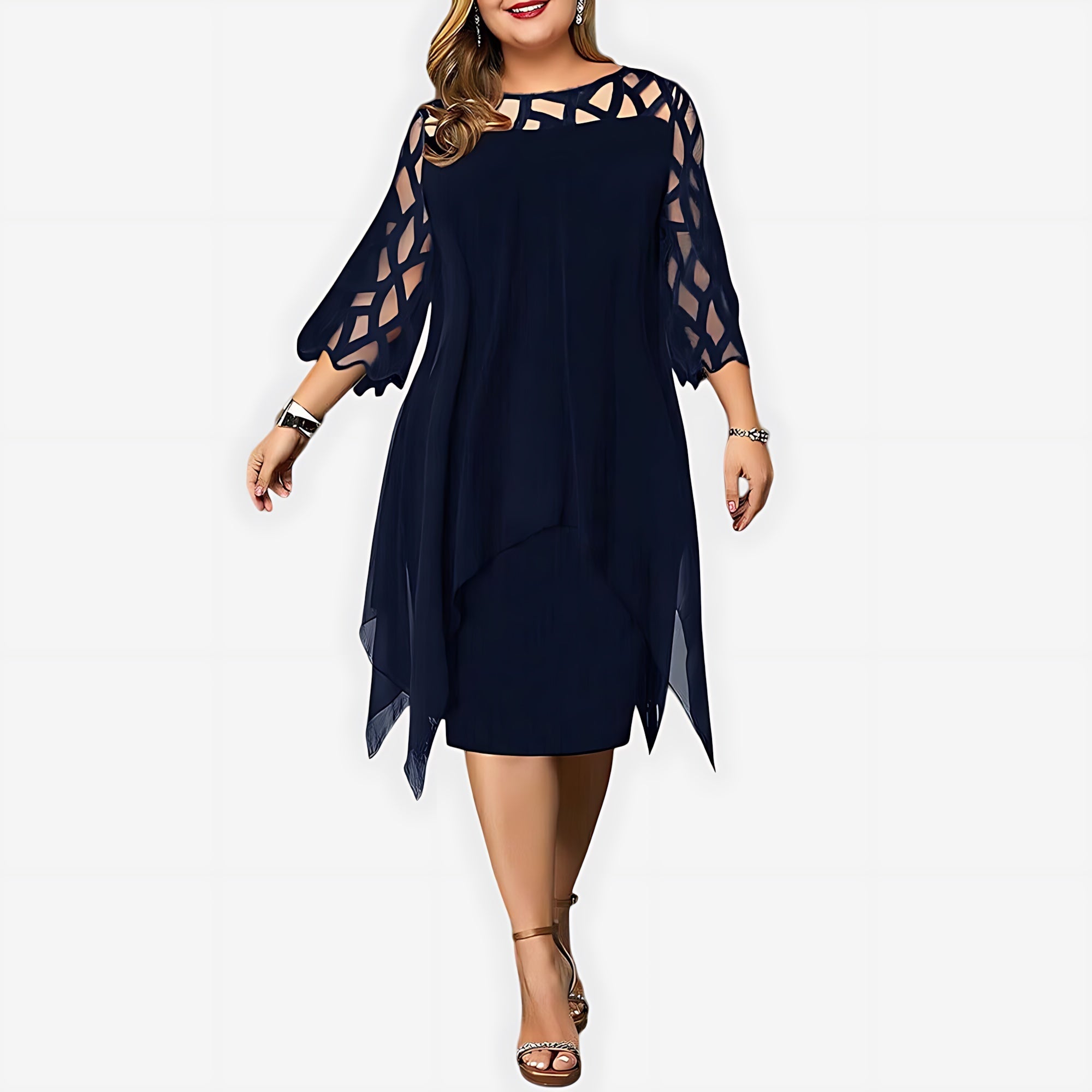 Matilda – Lace Sleeve Handkerchief Hem Midi Dress