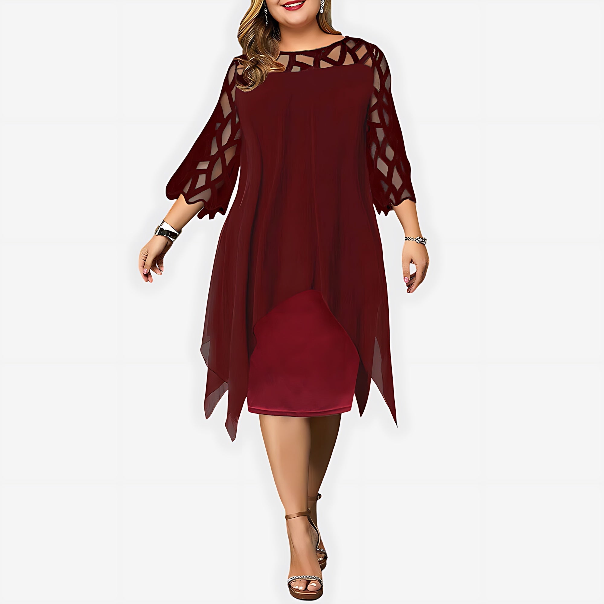 Matilda – Lace Sleeve Handkerchief Hem Midi Dress