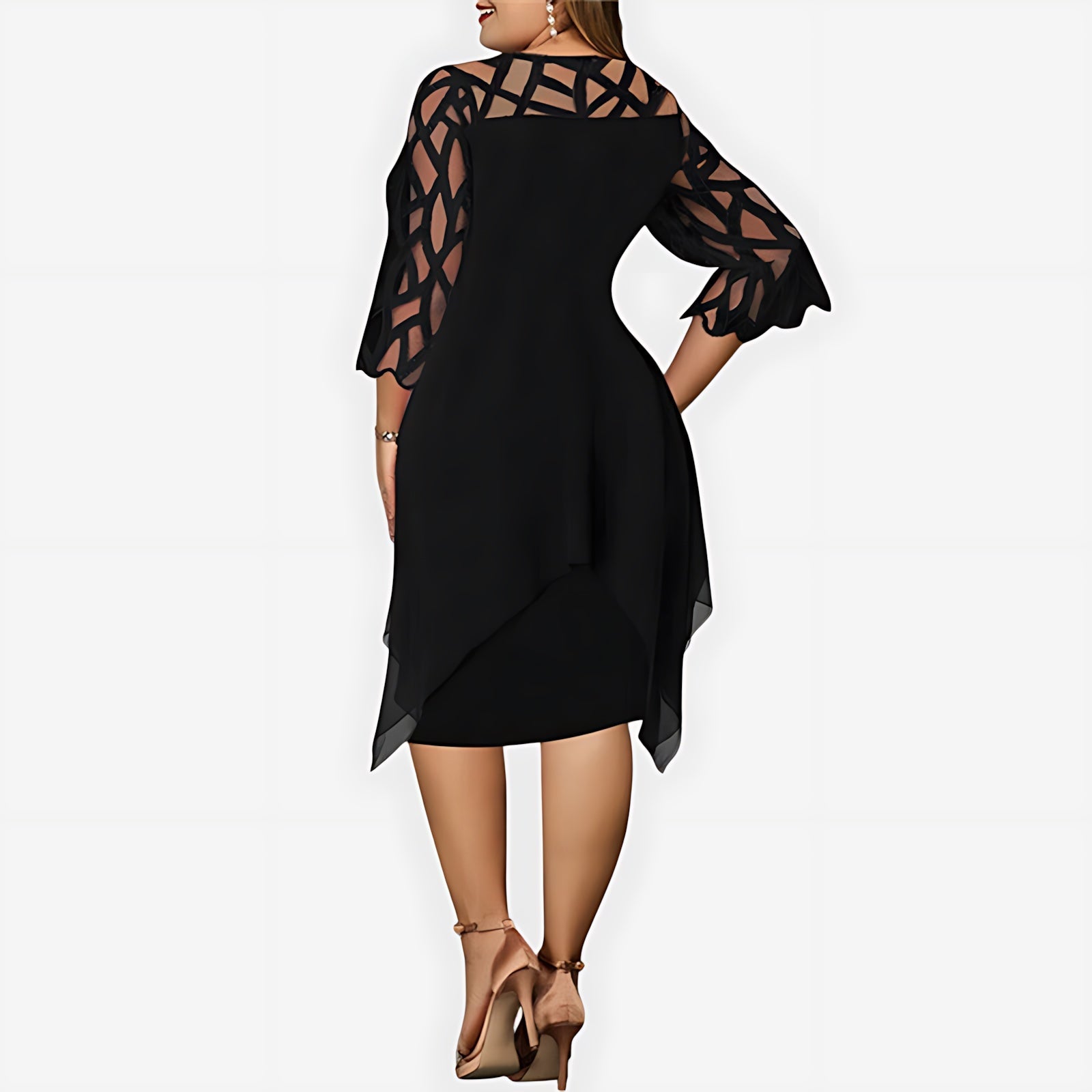 Matilda – Lace Sleeve Handkerchief Hem Midi Dress