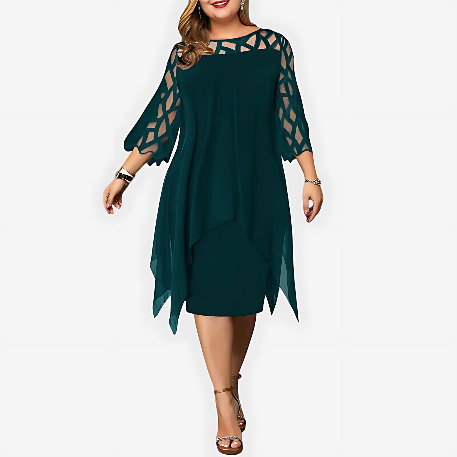 Matilda – Lace Sleeve Handkerchief Hem Midi Dress