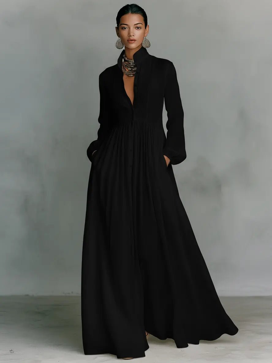 Cara – V Neck Long Sleeve Flowy Maxi Dress