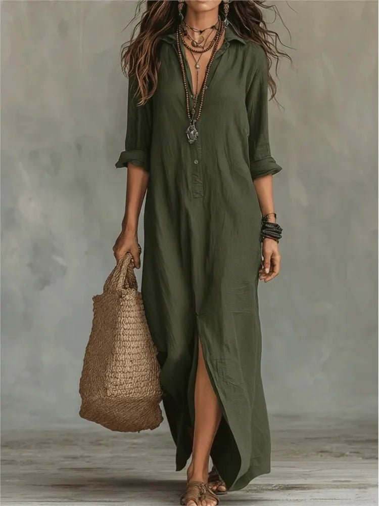Brooklyn – Collared Three Quarter Sleeve Maxi Shirt Dress
