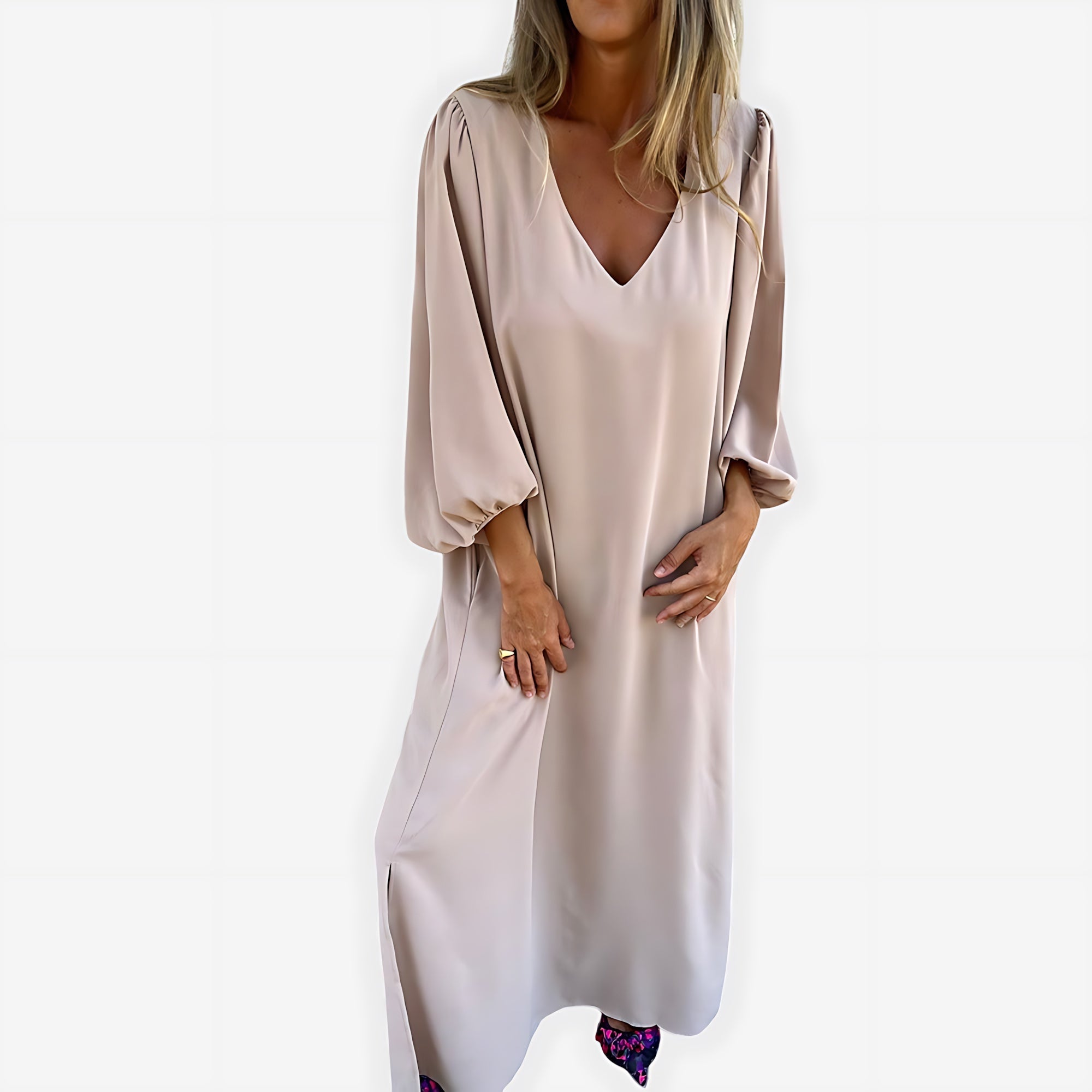 Maya – Balloon Sleeve V Neck Boho Maxi Dress
