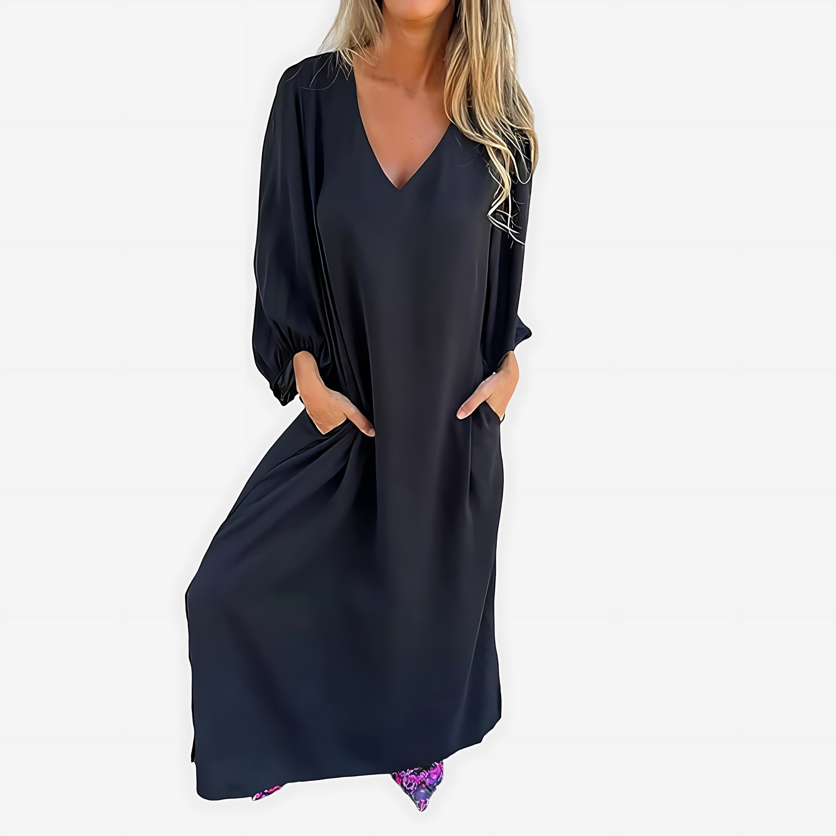 Maya – Balloon Sleeve V Neck Boho Maxi Dress