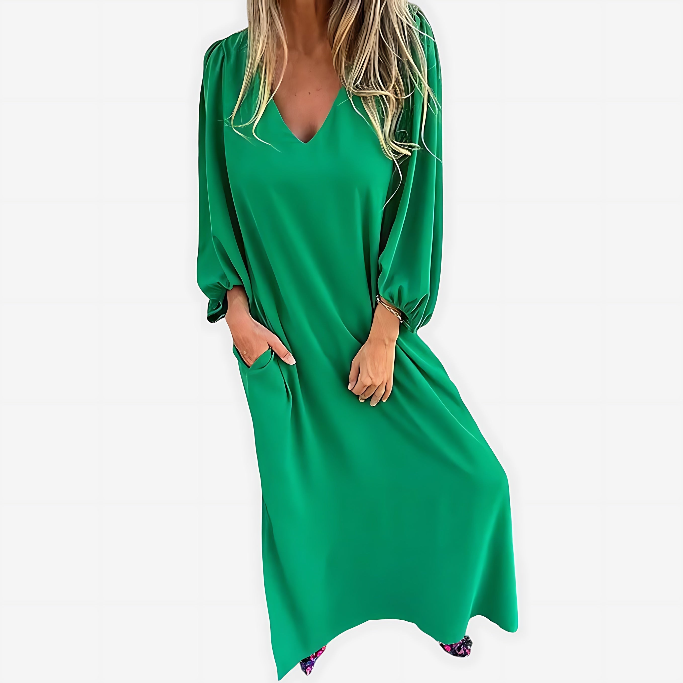 Maya – Balloon Sleeve V Neck Boho Maxi Dress