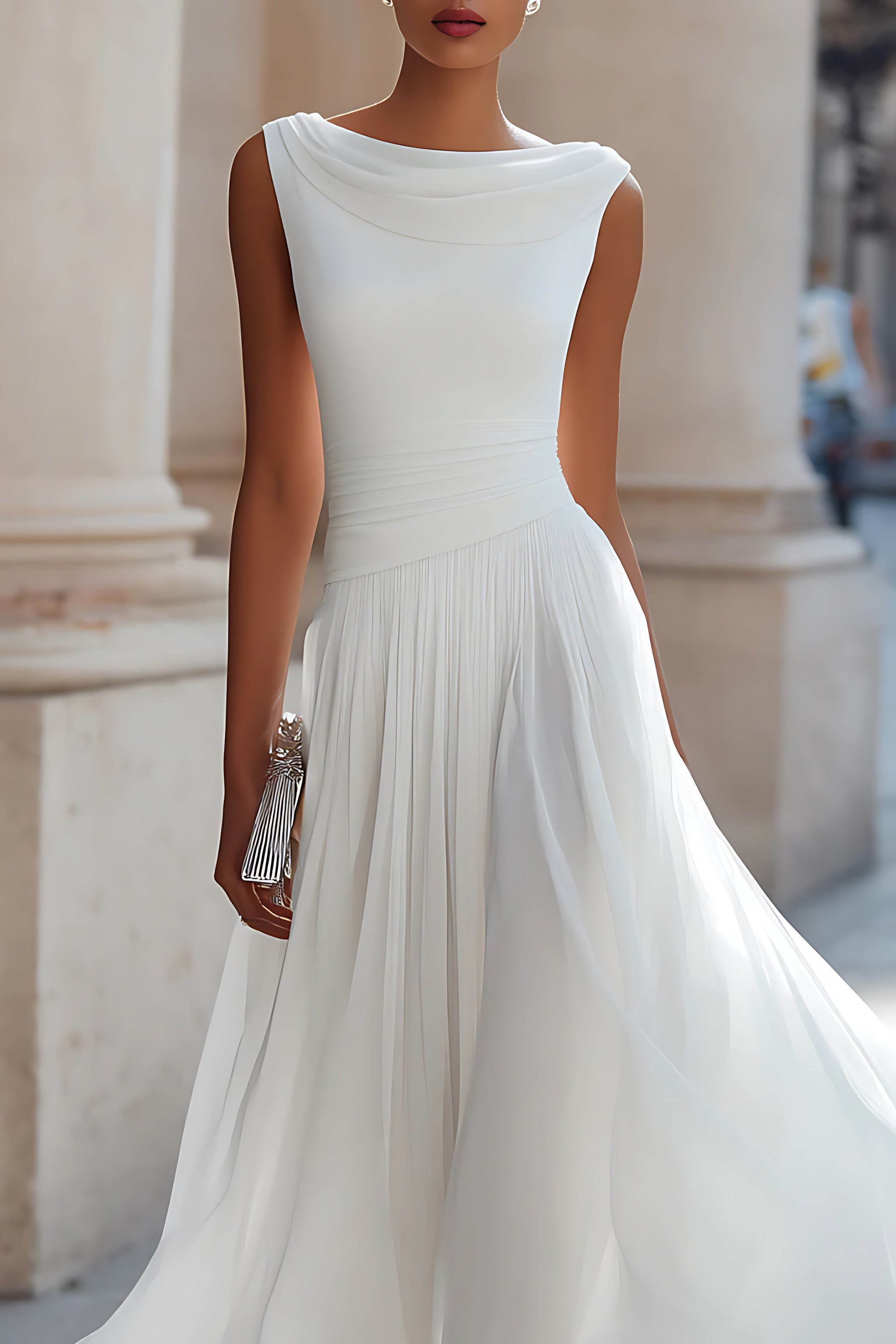 Maya – Pleated A Line Formal Maxi Dress