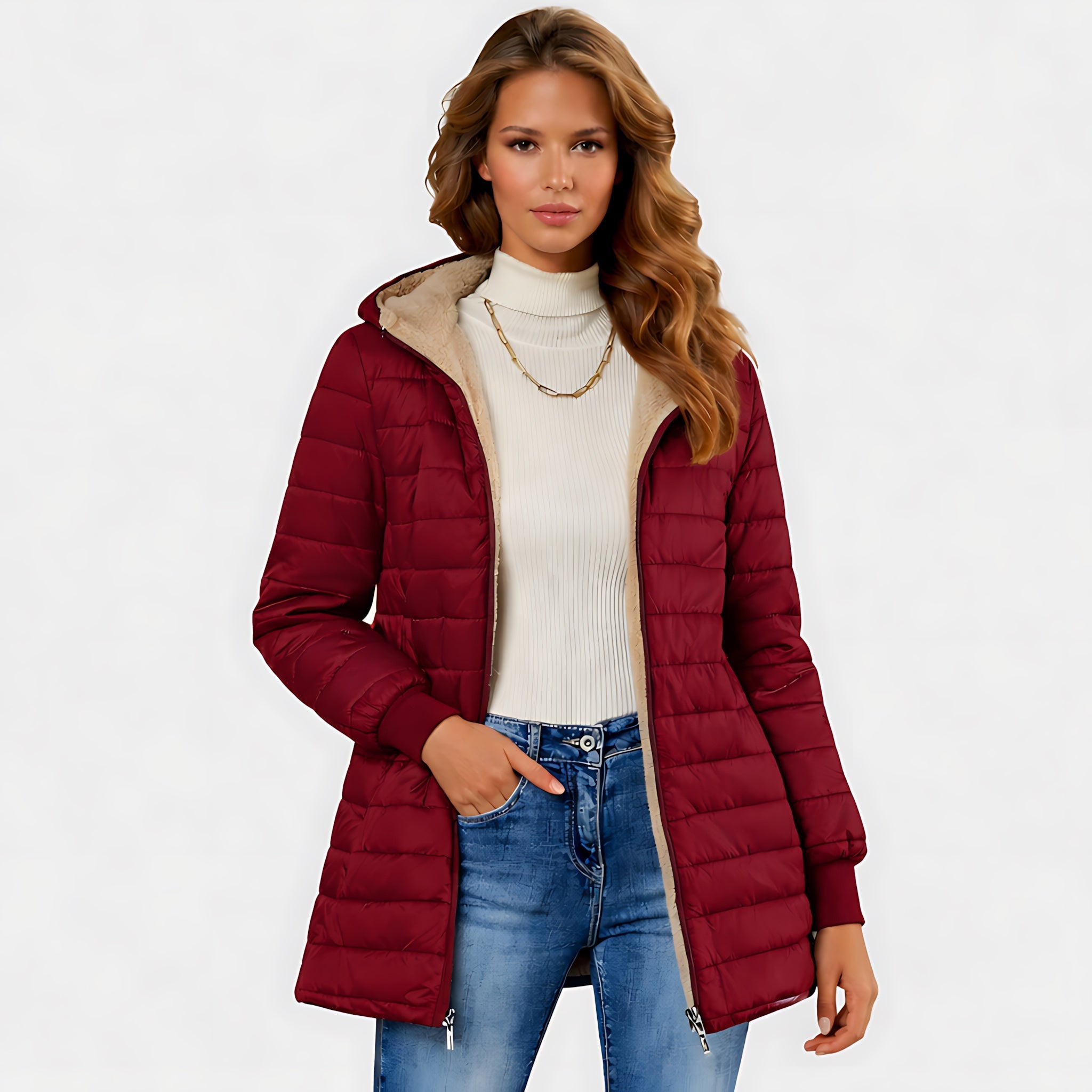 Maya – Quilted Mid Length Puffer Coat