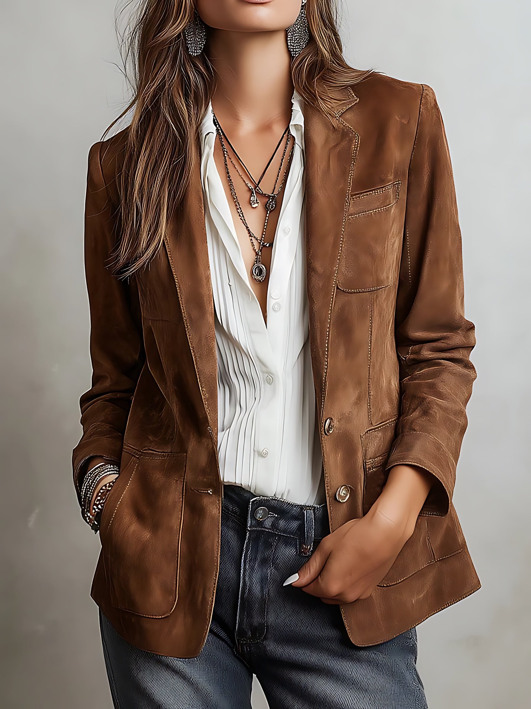 Mia – Faux Suede Tailored Blazer
