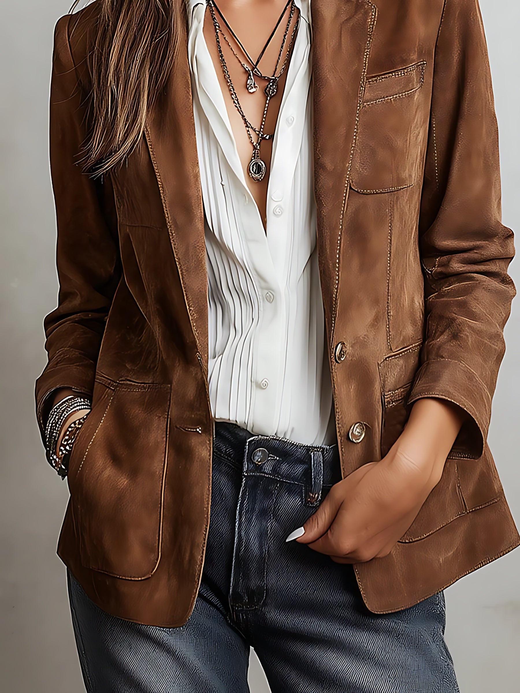 Mia – Faux Suede Tailored Blazer
