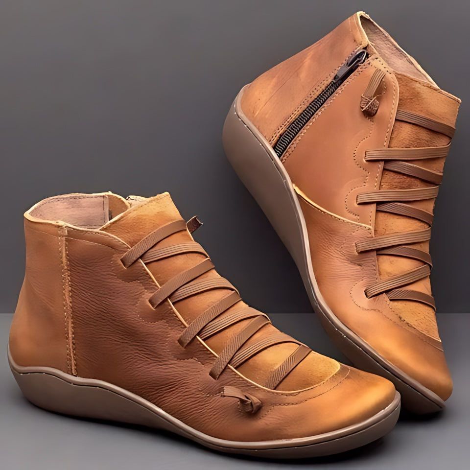 Mia – Leather Round Toe Wedge Ankle Boots