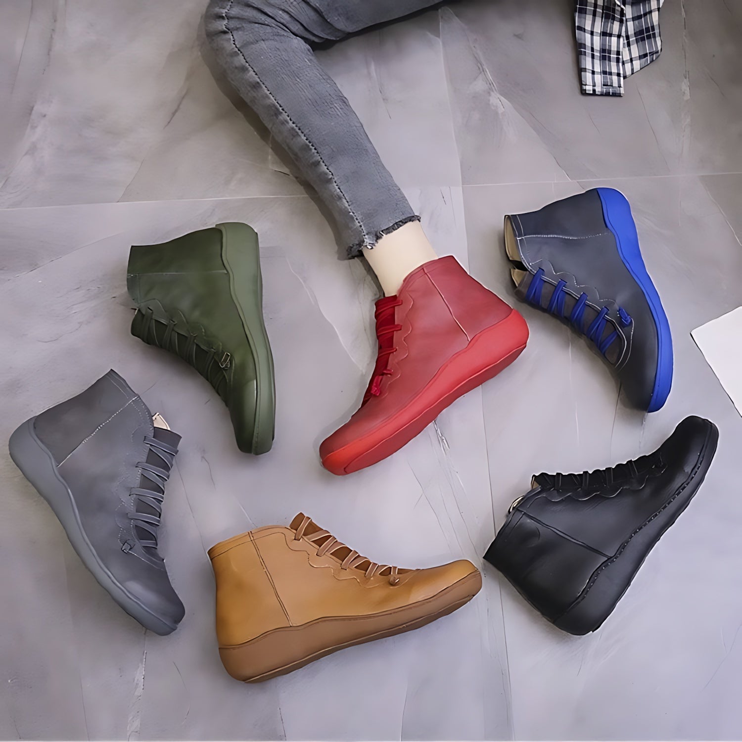 Mia – Leather Round Toe Wedge Ankle Boots