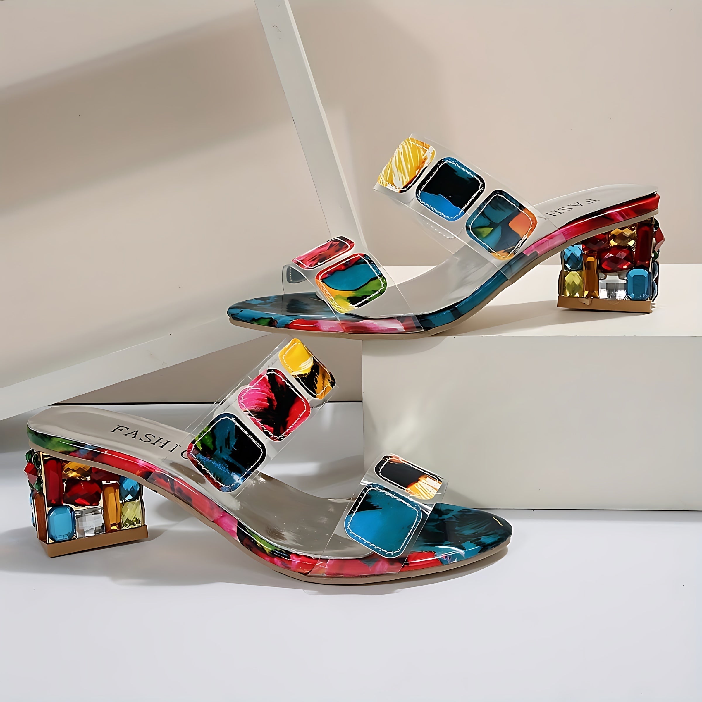 Mia – Pom Pom Embellished Block Heel Sandals