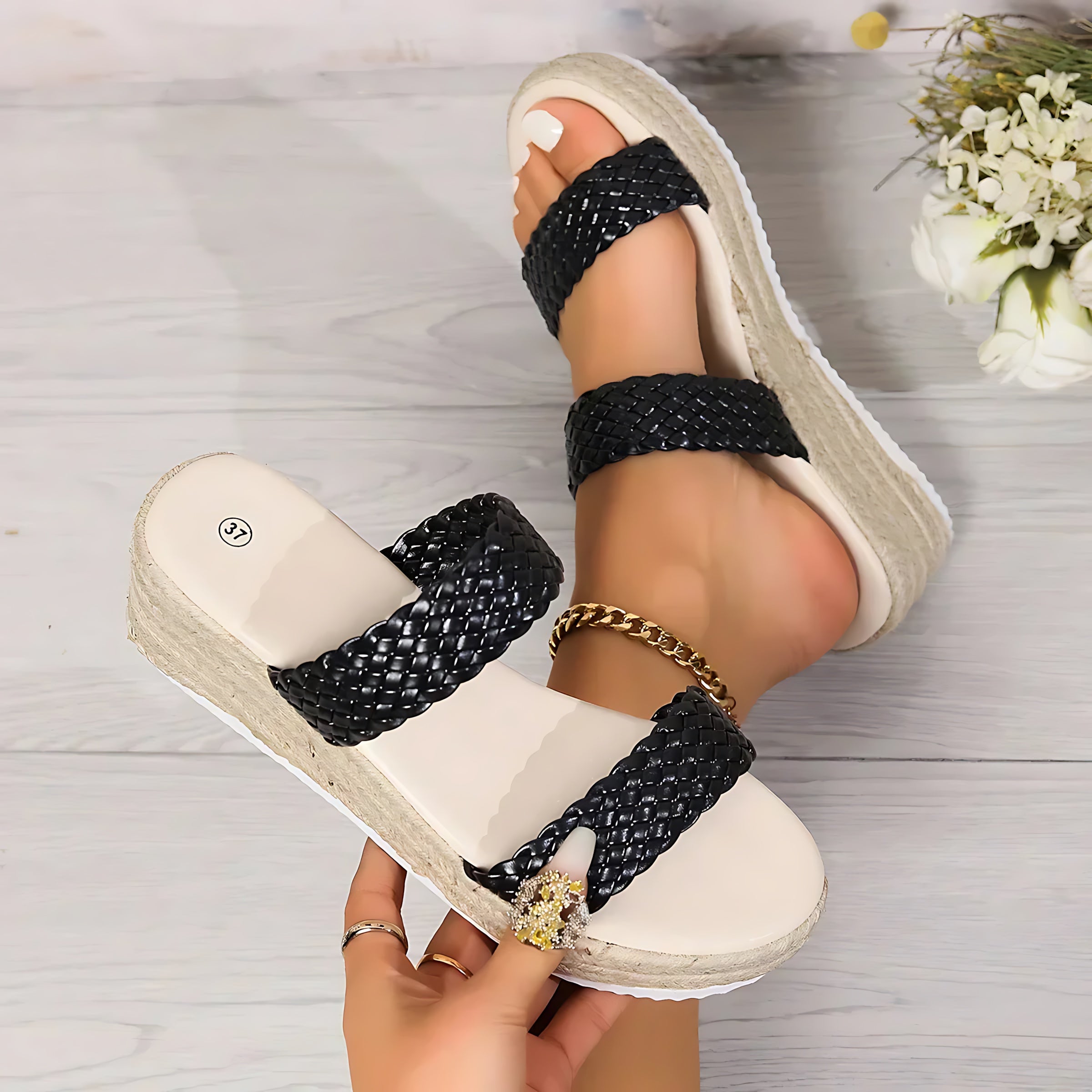 Mila – Double Strap Wedge Slide Sandals