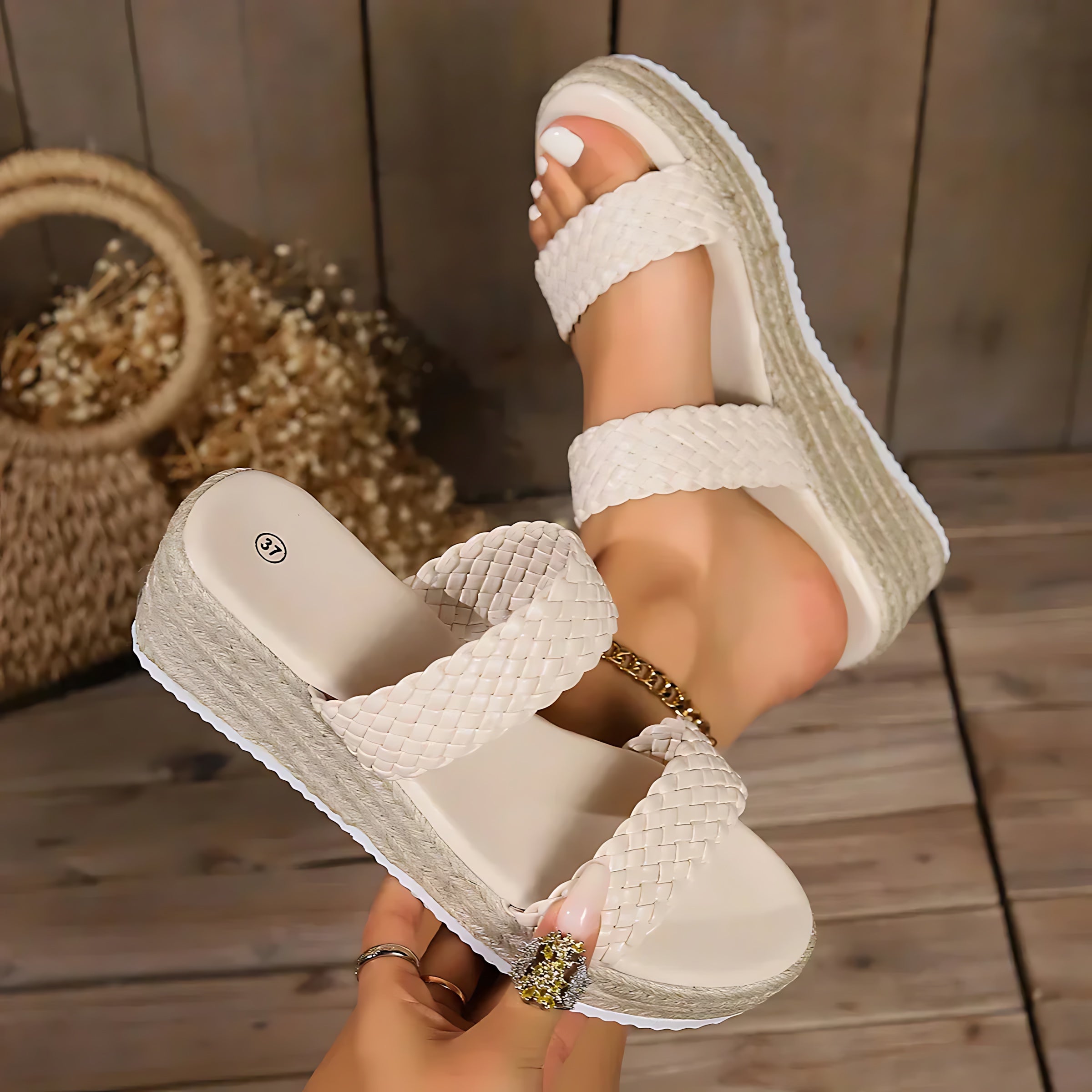 Mila – Double Strap Wedge Slide Sandals
