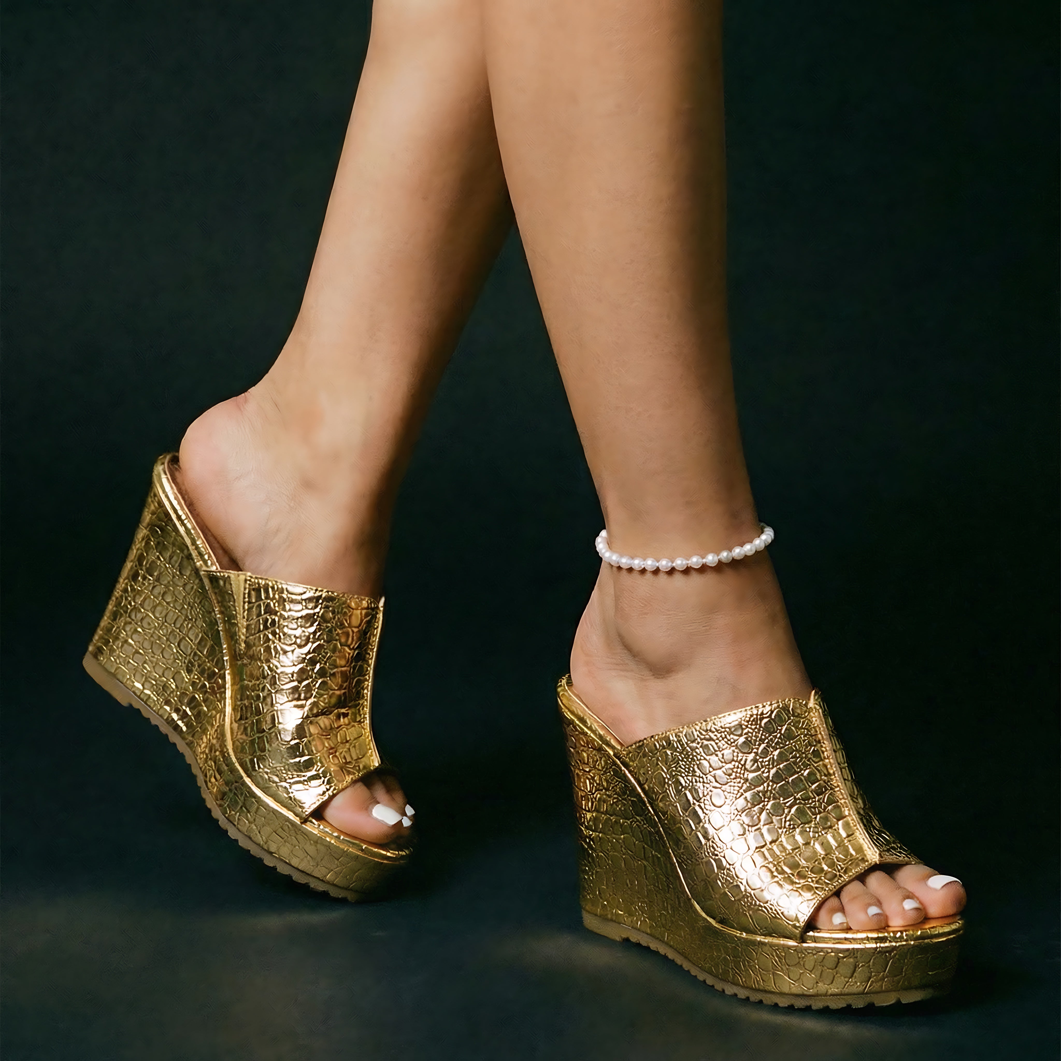 Mila – Metallic Platform Wedge Slide Sandals