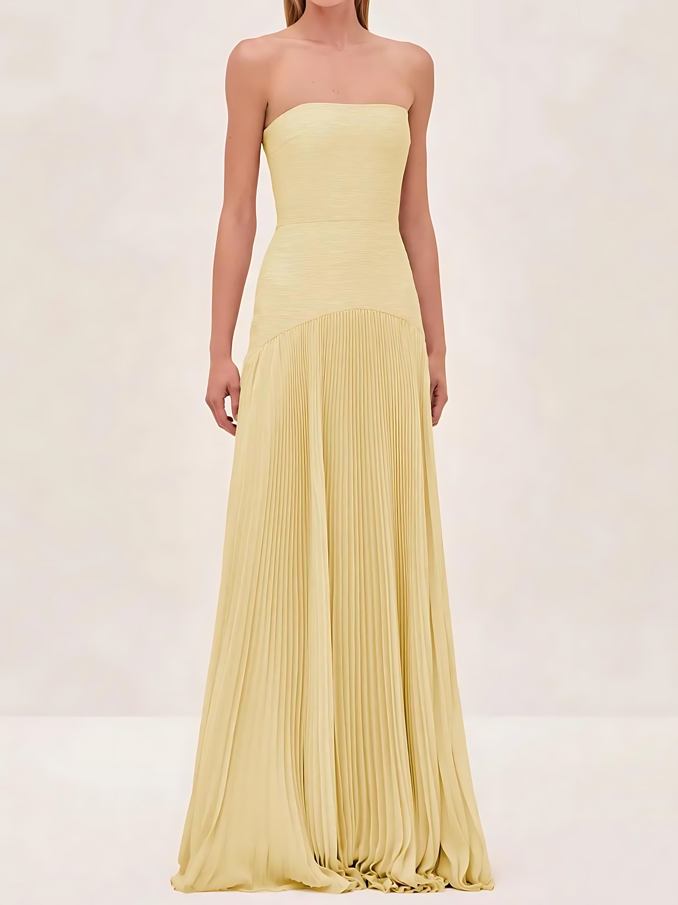Mila – Strapless Pleated Formal Maxi Dress