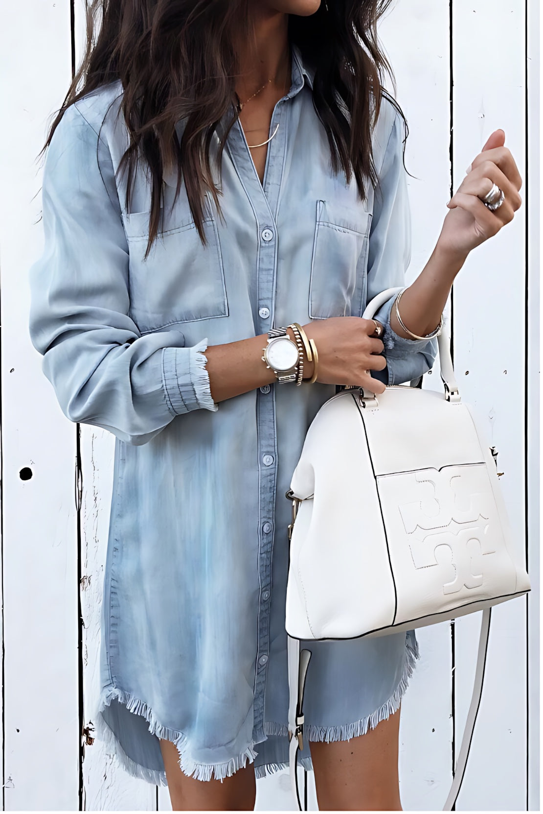 Millie – Washed Denim Long Sleeve Shirt Dress