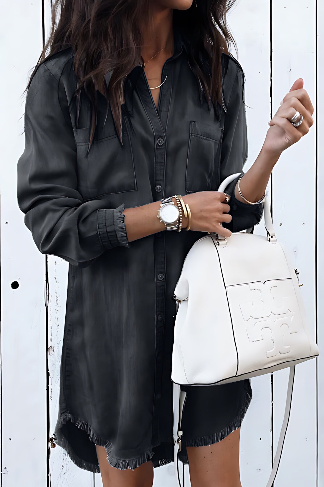 Millie – Washed Denim Long Sleeve Shirt Dress