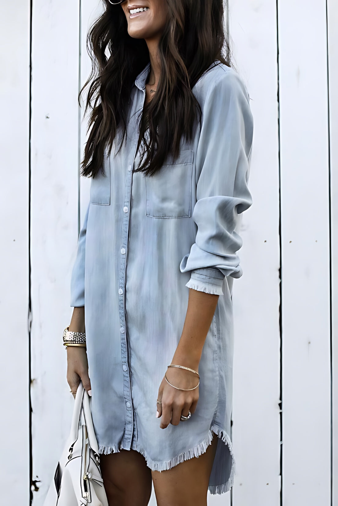 Millie – Washed Denim Long Sleeve Shirt Dress
