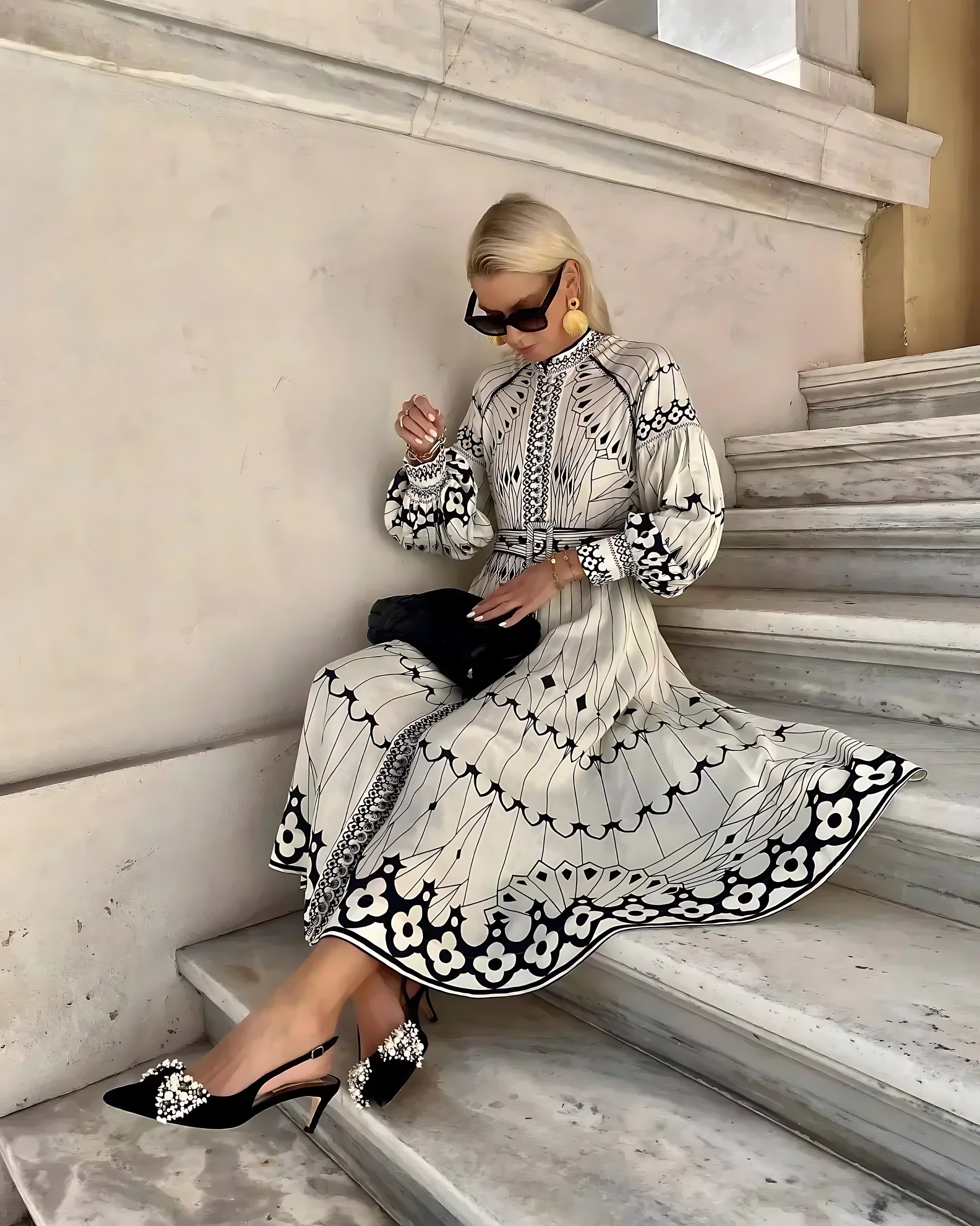 Molly – Boho Print Long Sleeve Maxi Dress