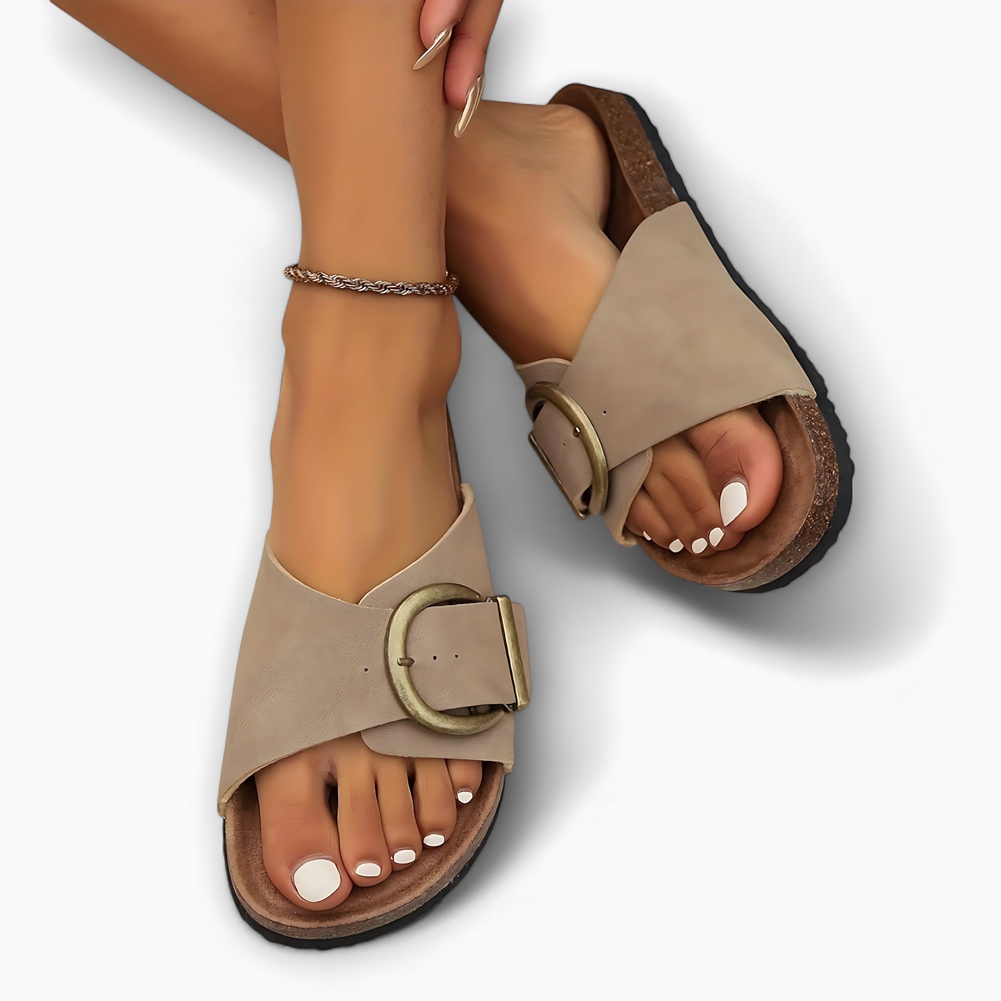 Molly – Cork Sole Flat Slide Sandals