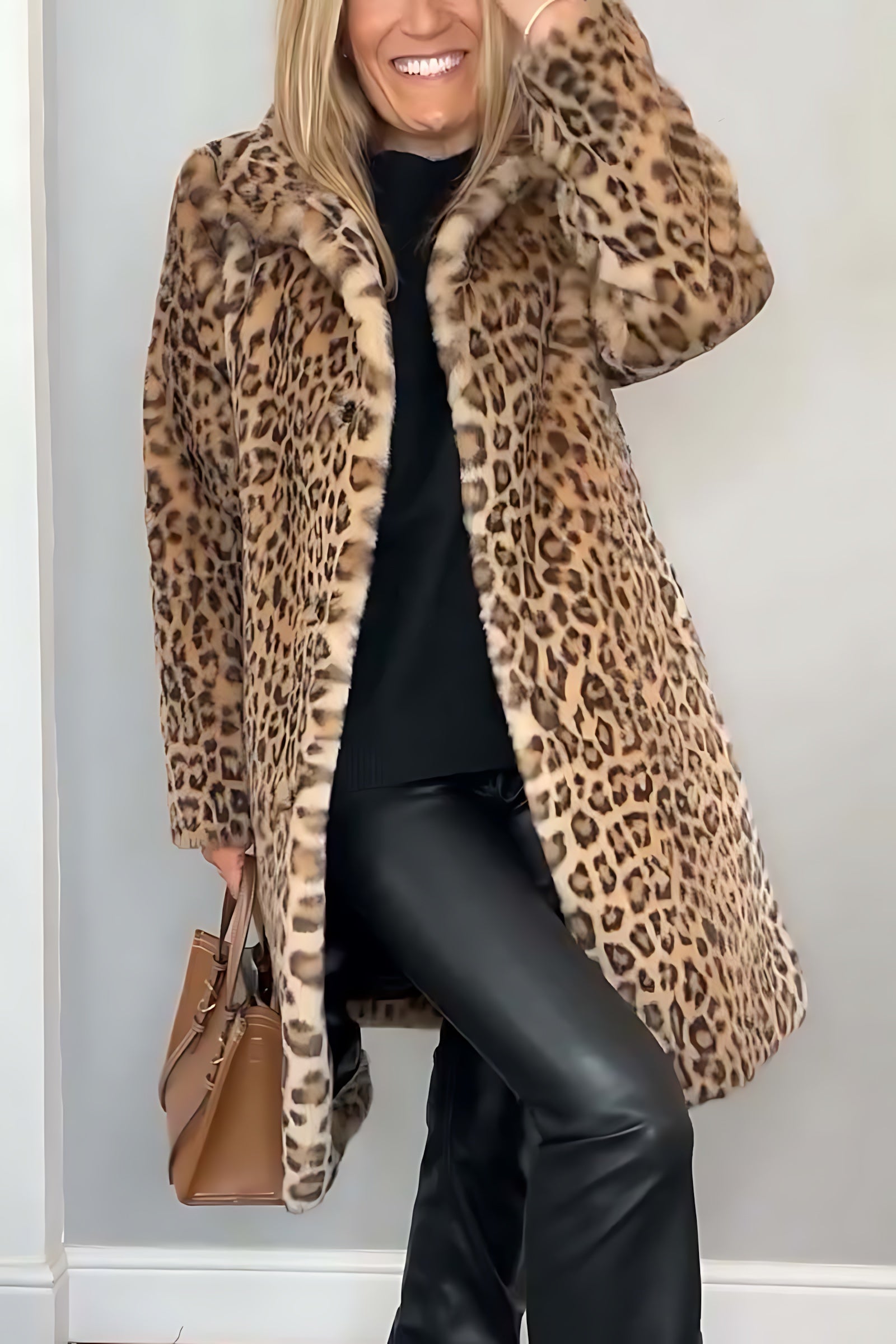 Molly – Leopard Print Faux Fur Long Coat