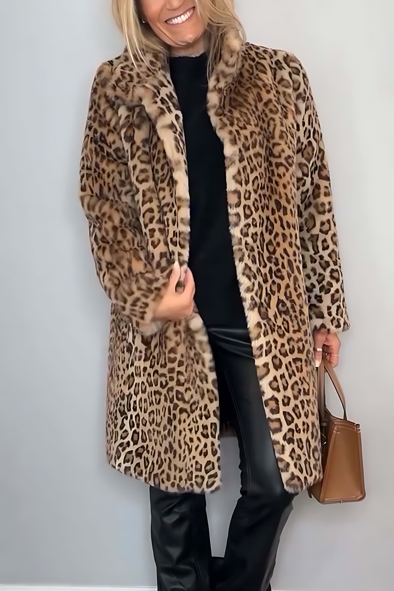 Molly – Leopard Print Faux Fur Long Coat