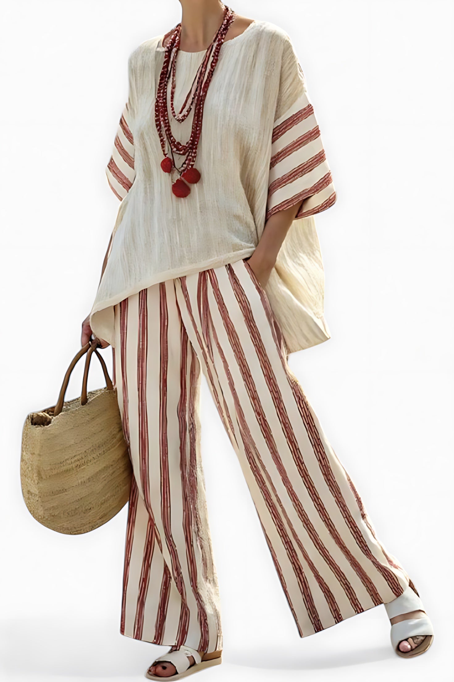 Molly – Striped Oversized Top and Wide Leg Pants Set