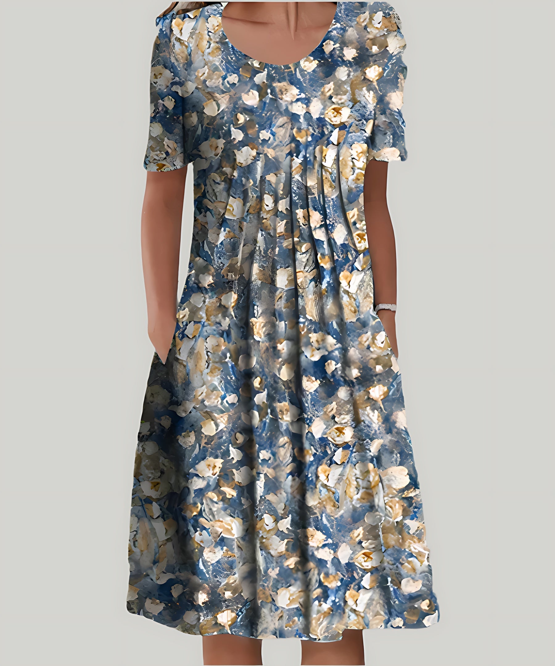 Nadia – Floral V Neck Pleated A Line Midi Dress