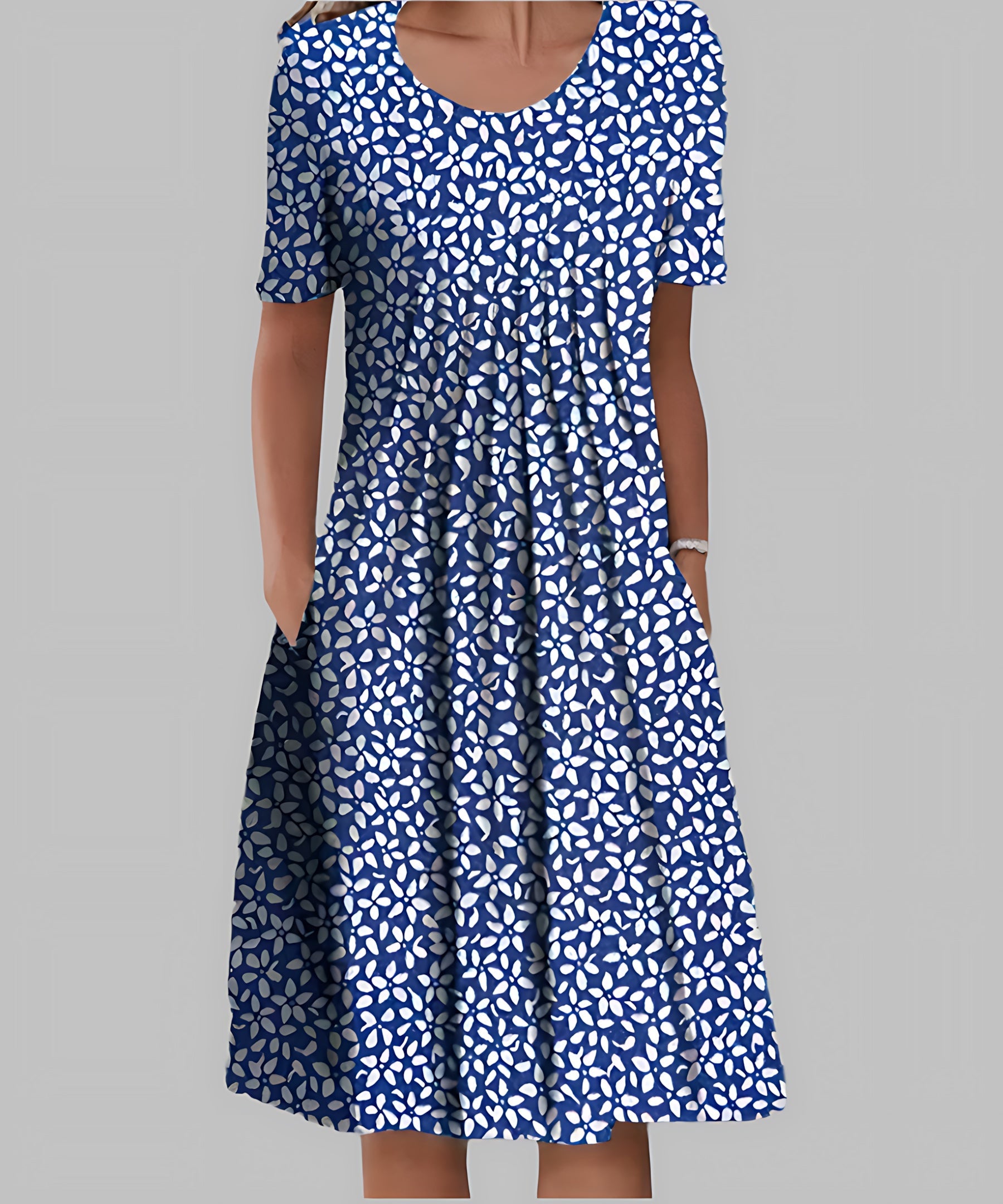 Nadia – Floral V Neck Pleated A Line Midi Dress